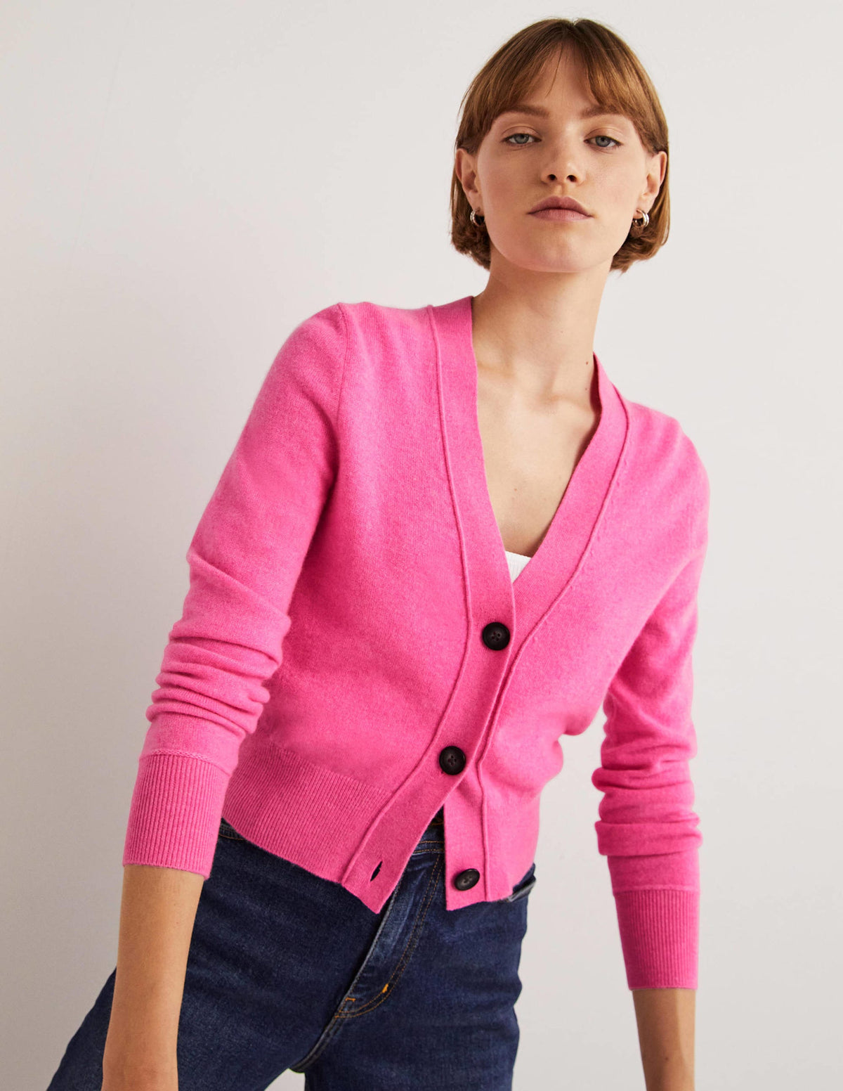 Cropped Cashmere V Cardigan-Cherry Blossom Melange - Image 4