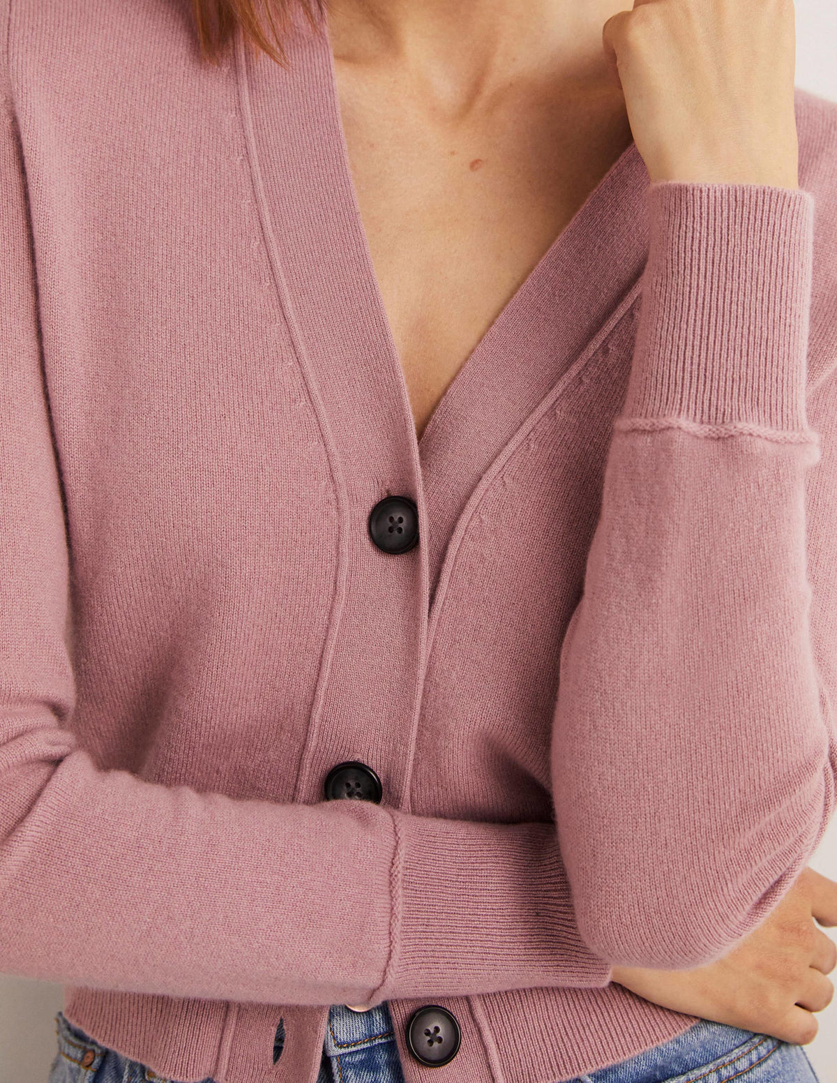 Cropped Cashmere V Cardigan-Violet Purple - Image 2