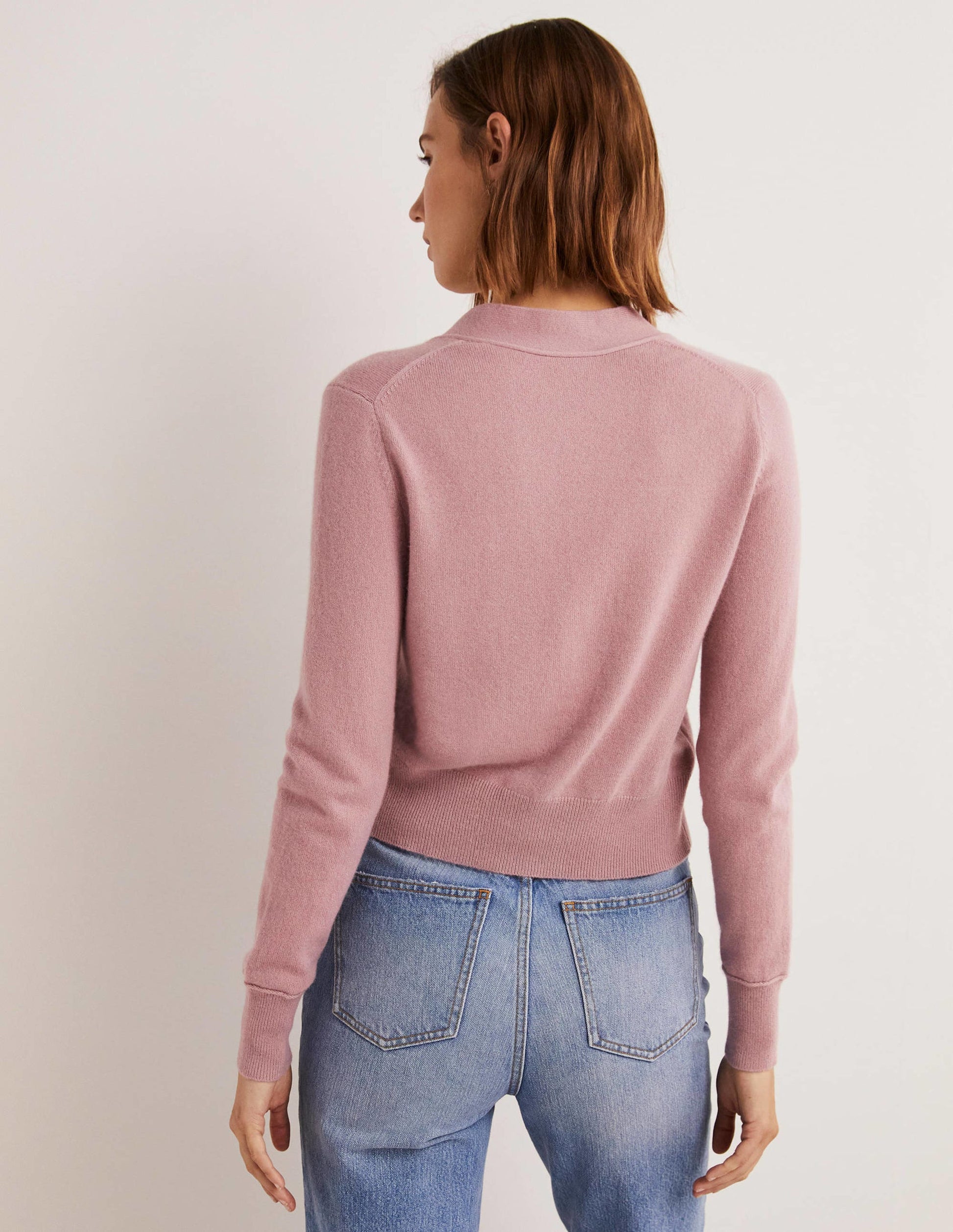 Cropped Cashmere V Cardigan-Violet Purple-3