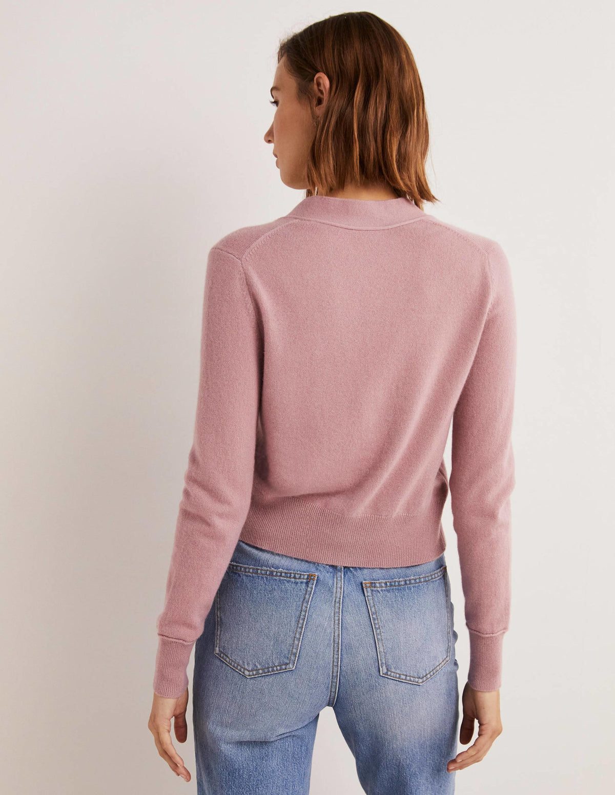 Cropped Cashmere V Cardigan-Violet Purple - Image 3