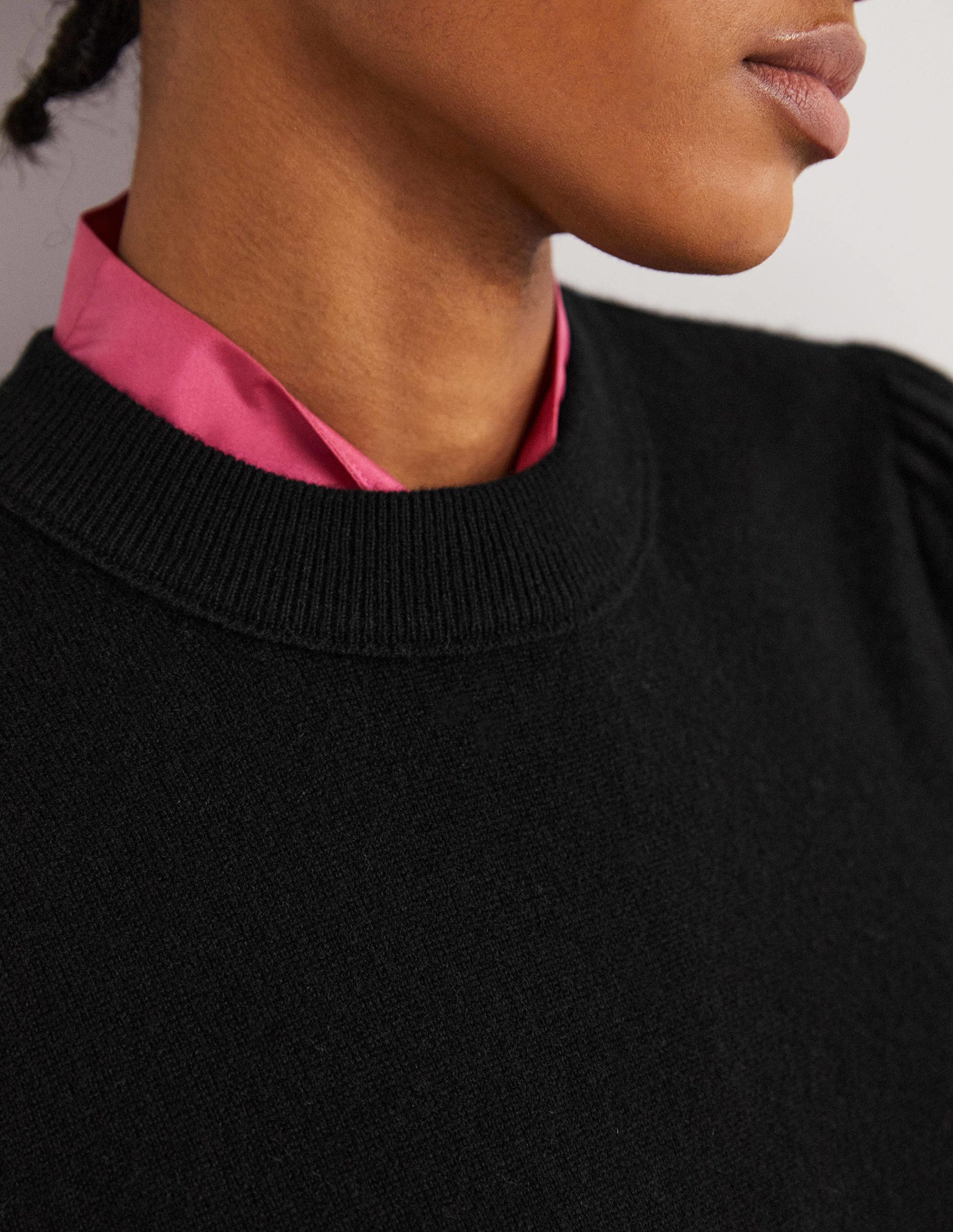 Cashmere Puff Shoulder Sweater-Black-2