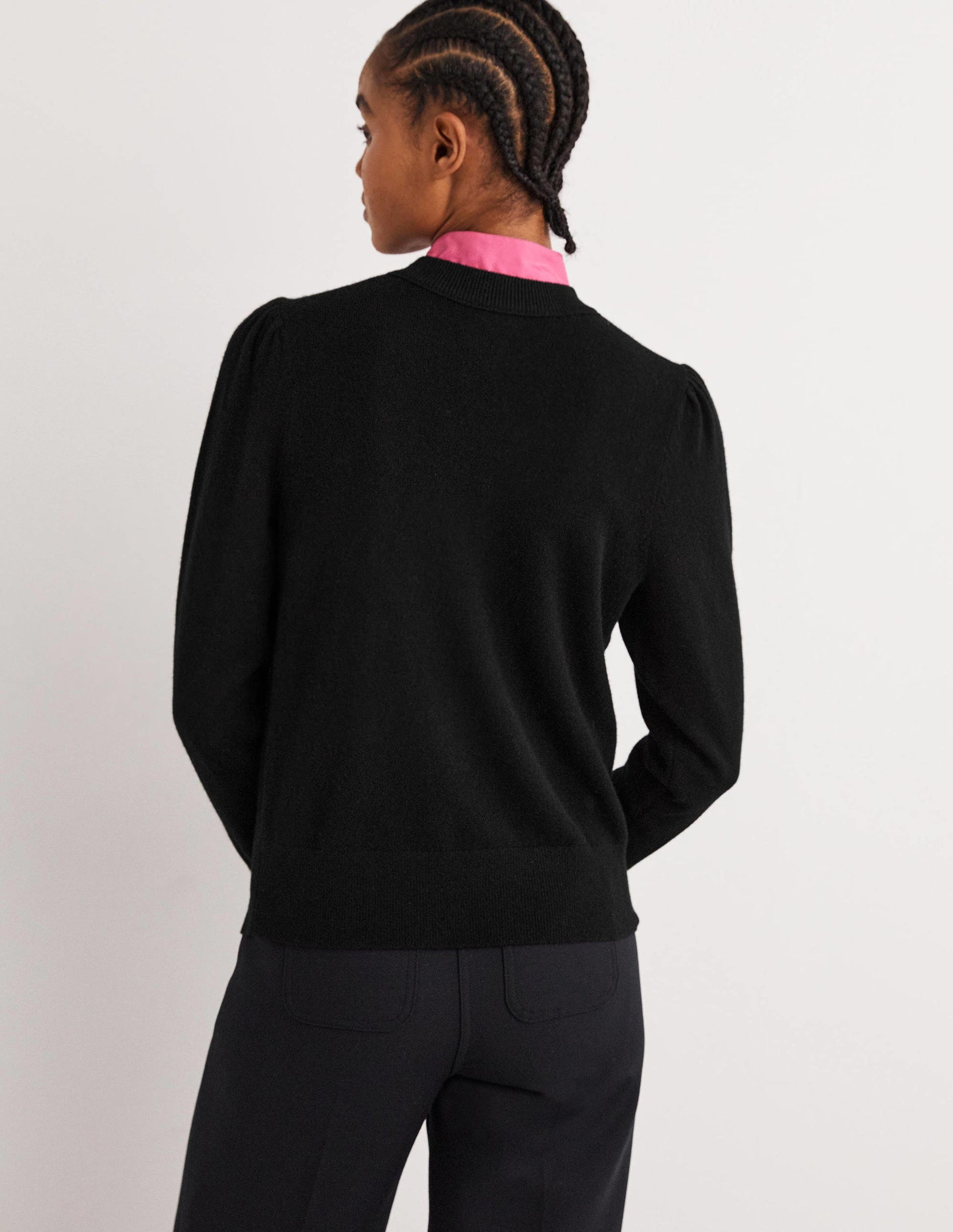 Cashmere Puff Shoulder Sweater-Black-3