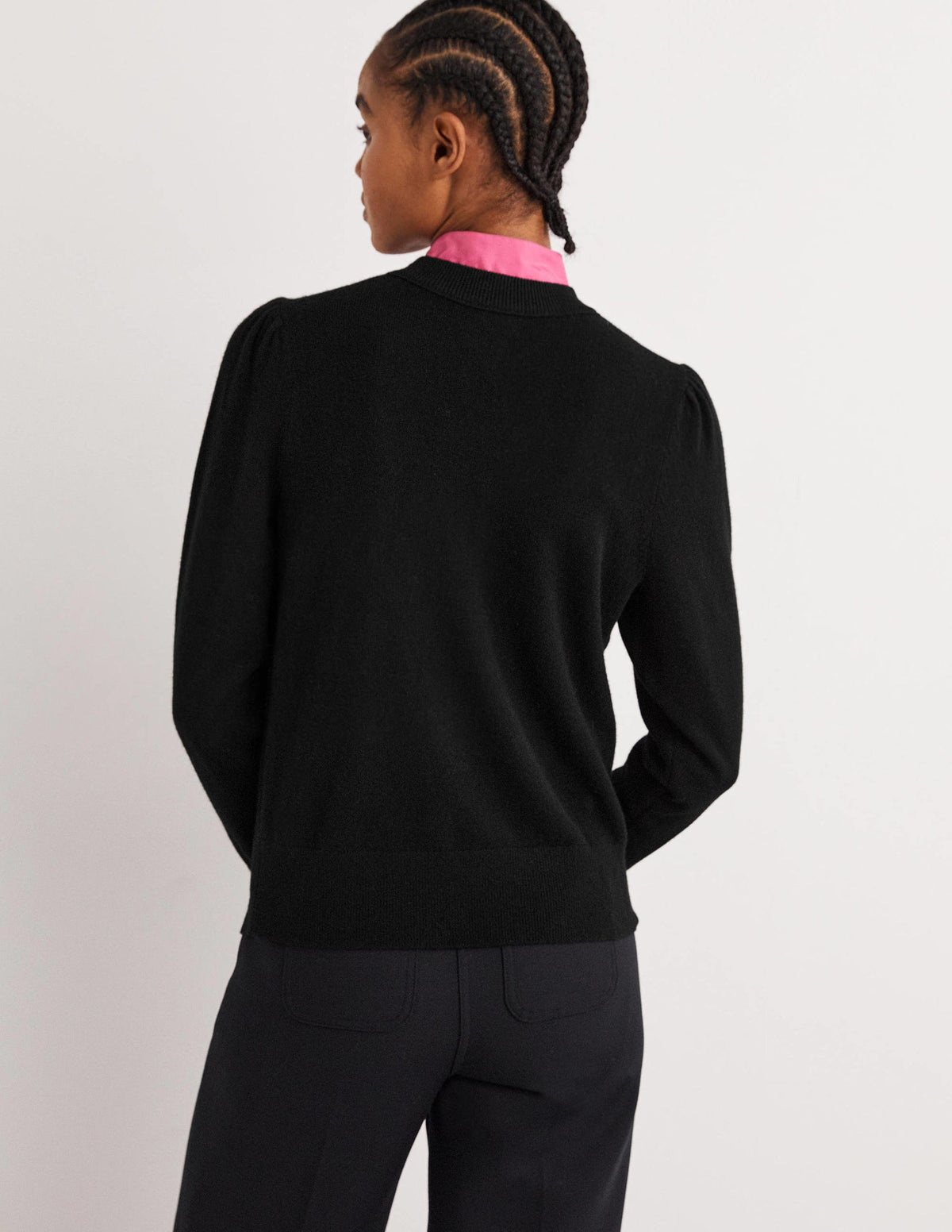 Cashmere Puff Shoulder Sweater-Black - Image 3