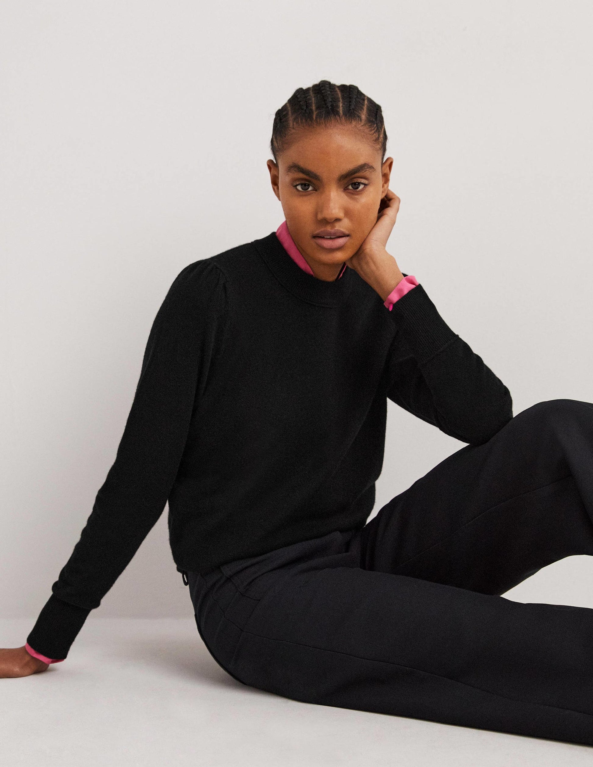 Cashmere Puff Shoulder Sweater-Black-4
