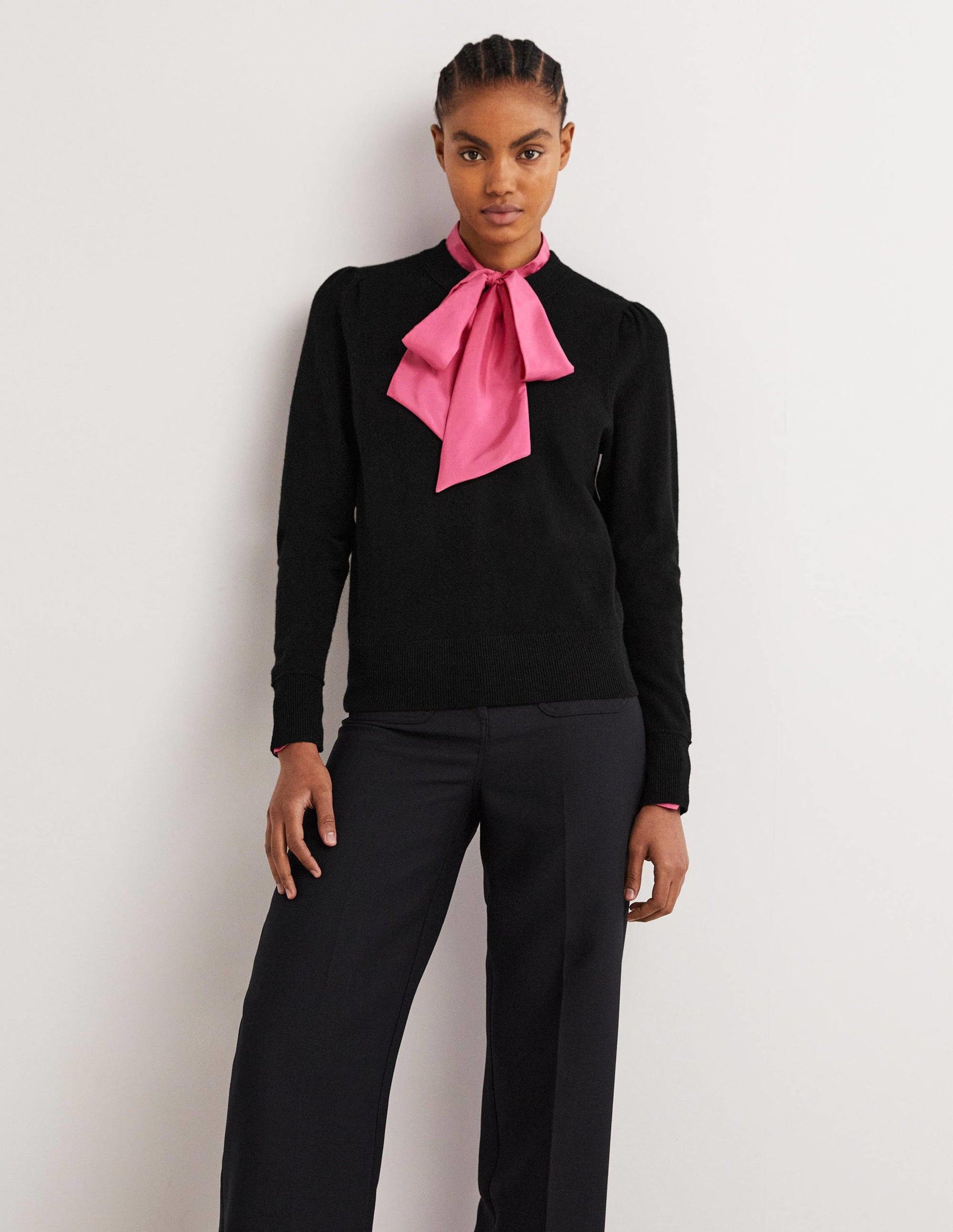 Cashmere Puff Shoulder Sweater-Black-5