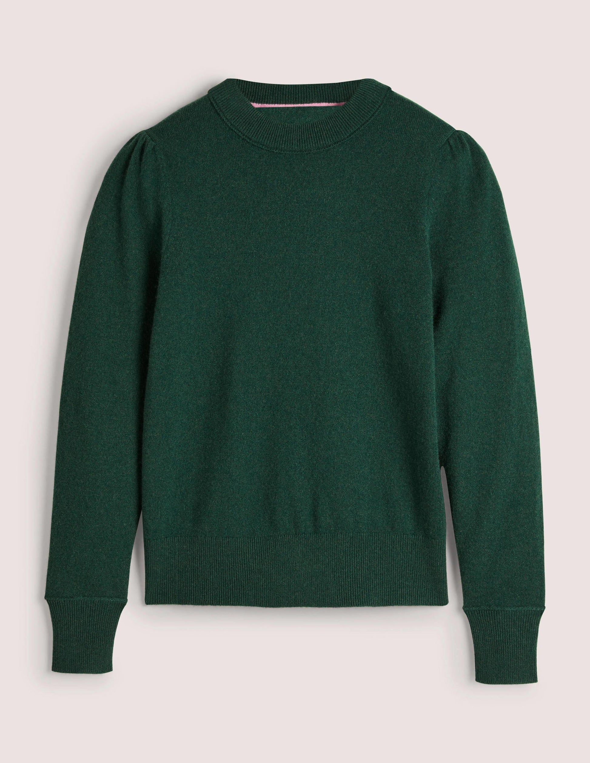 Cashmere Puff Shoulder Sweater-Hunter Green Melange-6