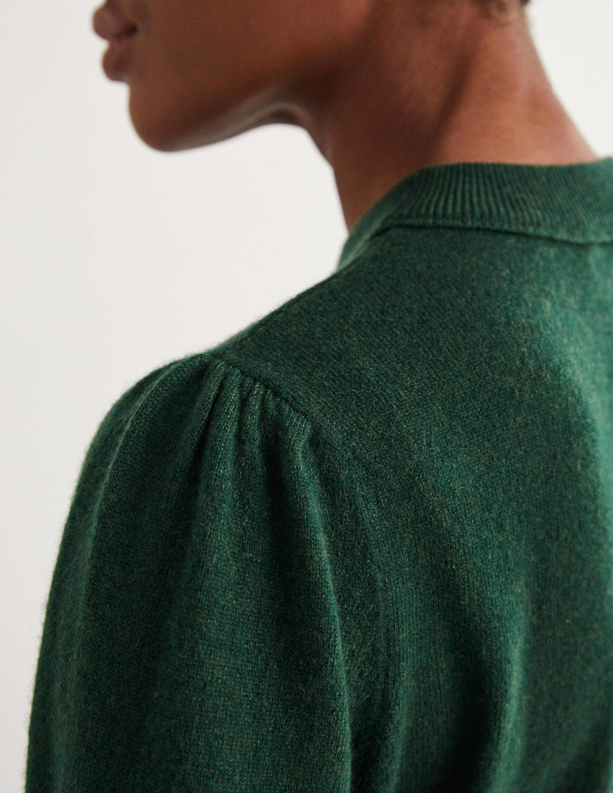 Cashmere Puff Shoulder Sweater-Hunter Green Melange - Image 2