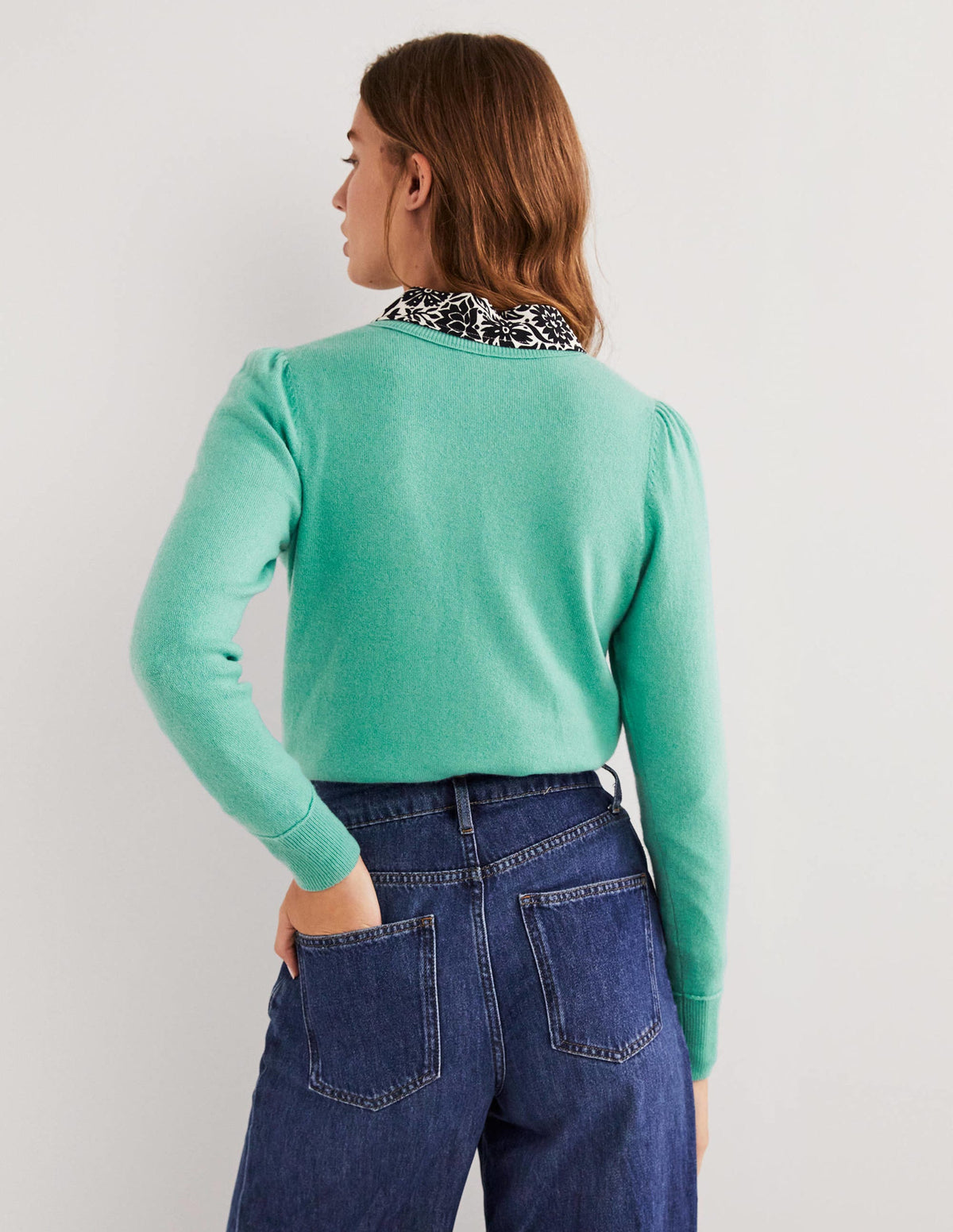 Cashmere Puff Shoulder Sweater-Indian Ocean Melange-3