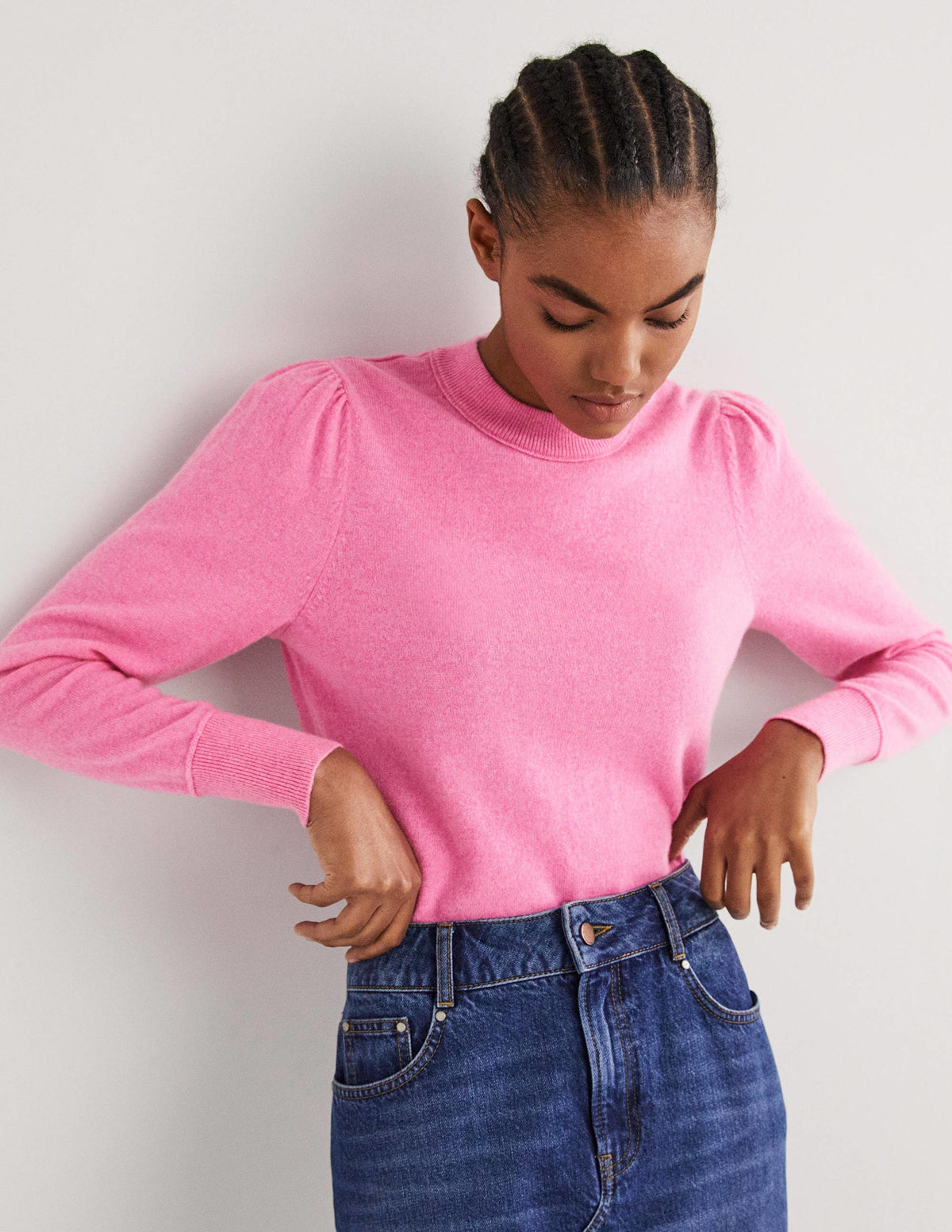 Cashmere Puff Shoulder Sweater-Cherry Blossom Melange - Image 1