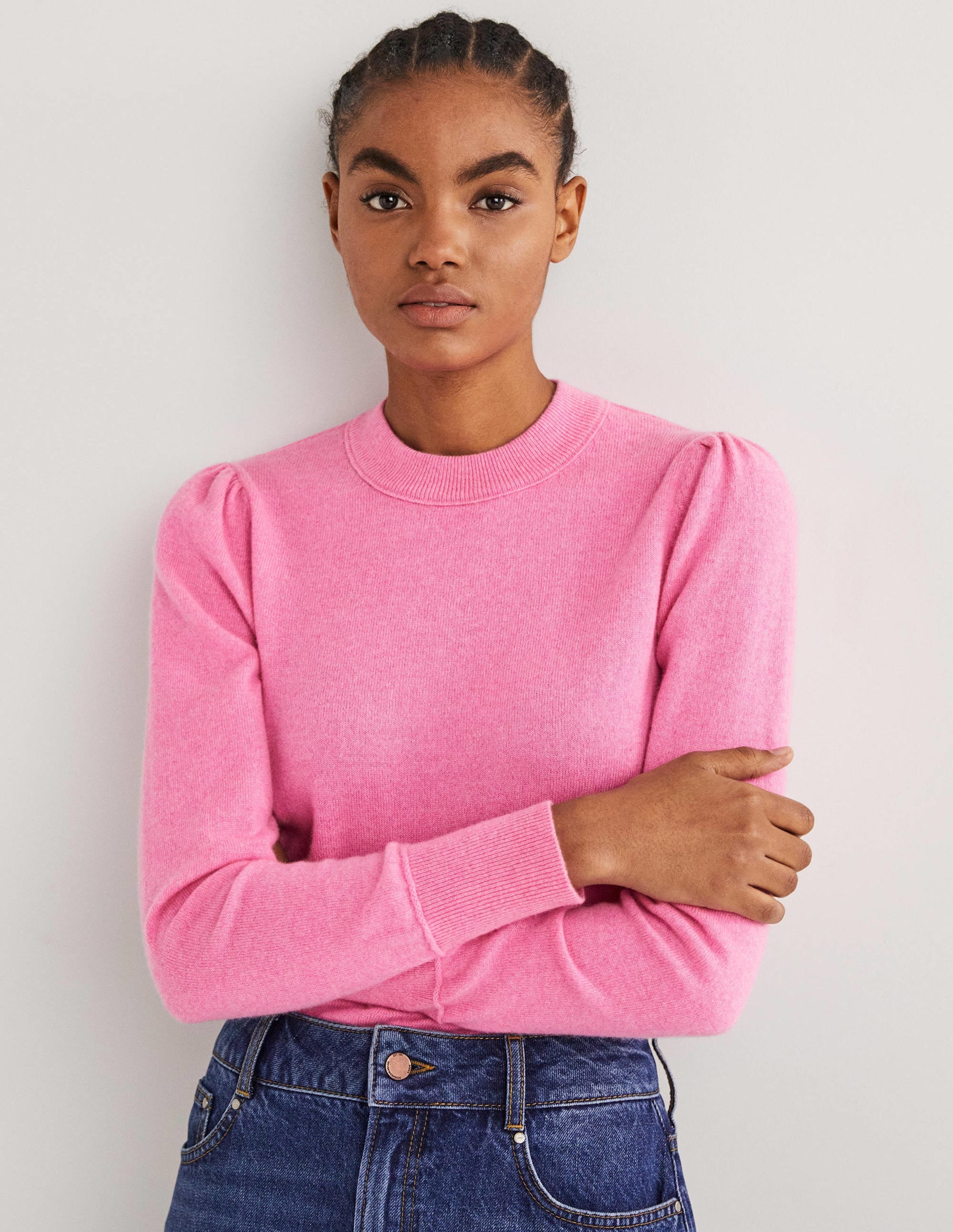 Cashmere Puff Shoulder Sweater-Cherry Blossom Melange - Image 4