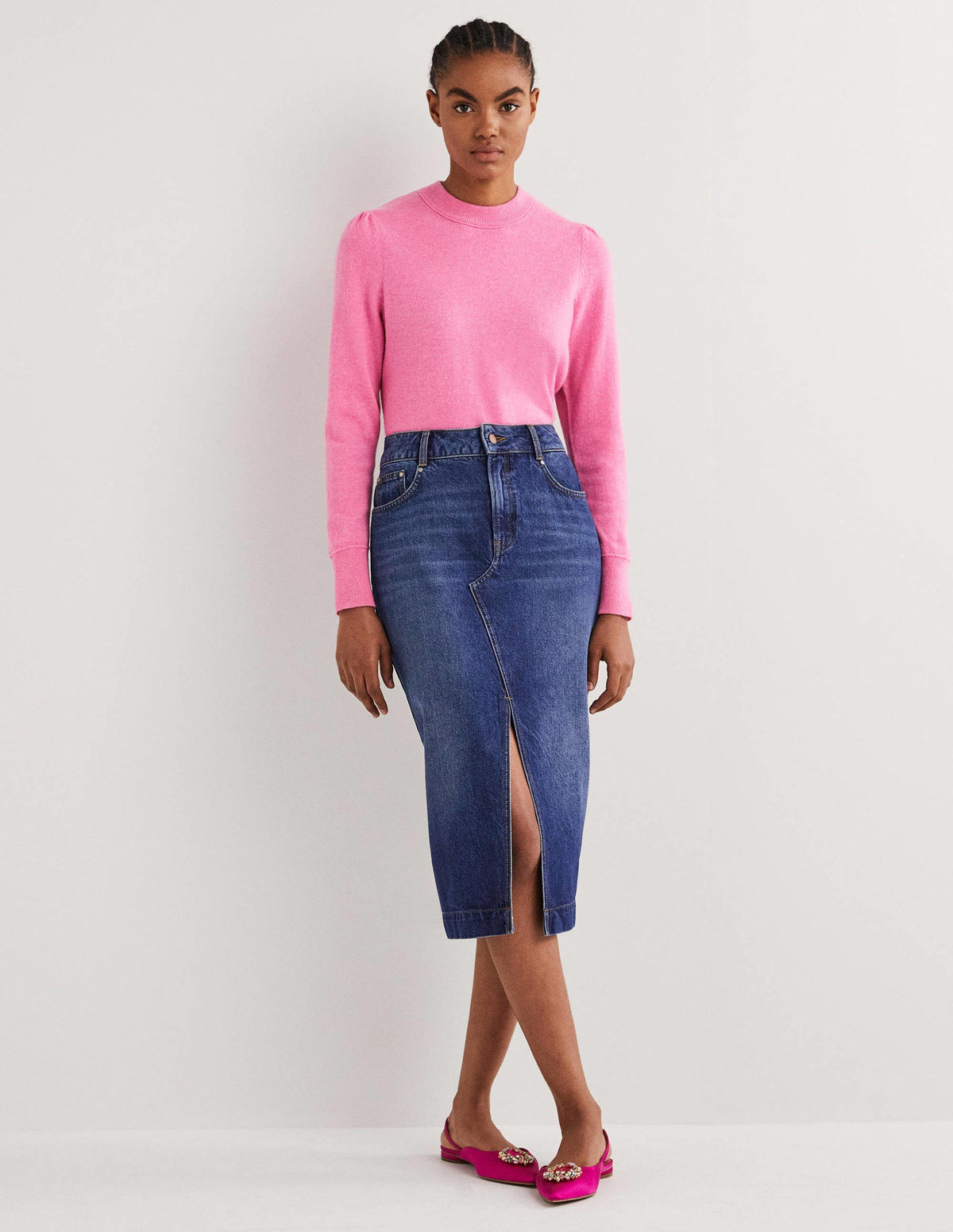 Cashmere Puff Shoulder Sweater-Cherry Blossom Melange - Image 5