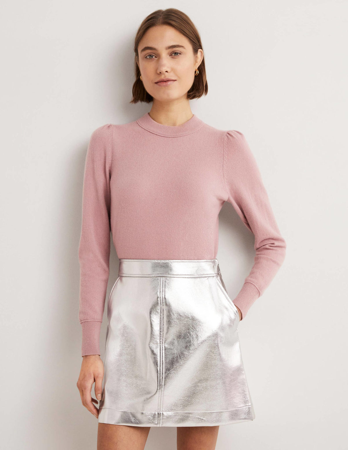 Cashmere Puff Shoulder Sweater-Violet Purple-3