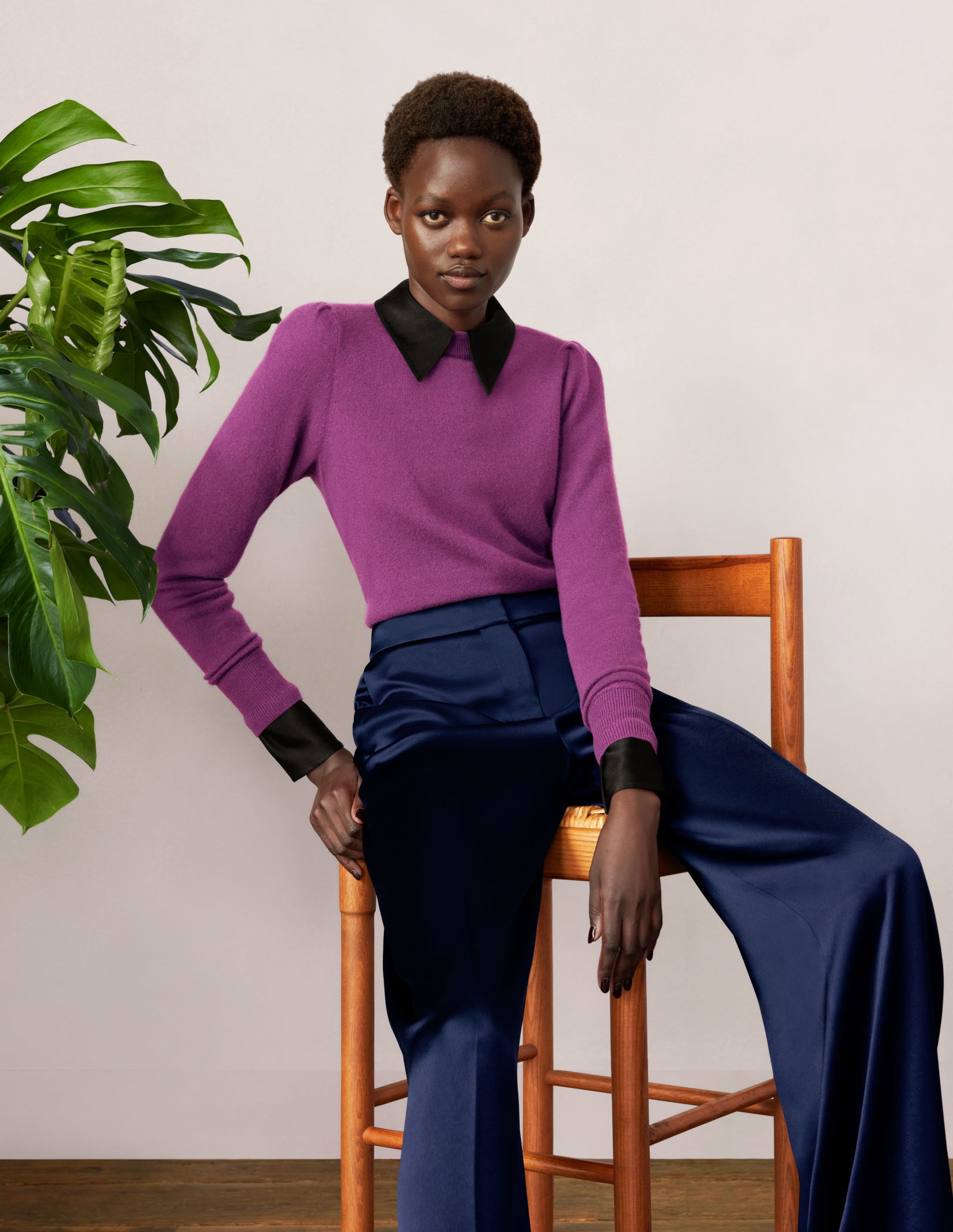 Cashmere Puff Shoulder Sweater-Imperial Purple - Image 6