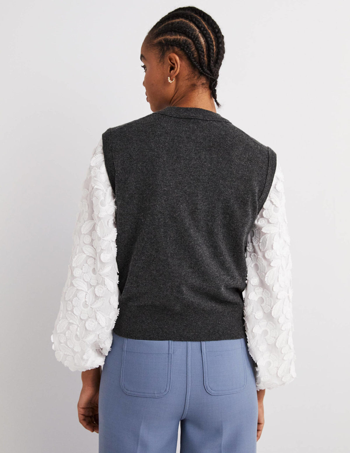 Cashmere Crew Neck Vest-Charcoal Melange-3