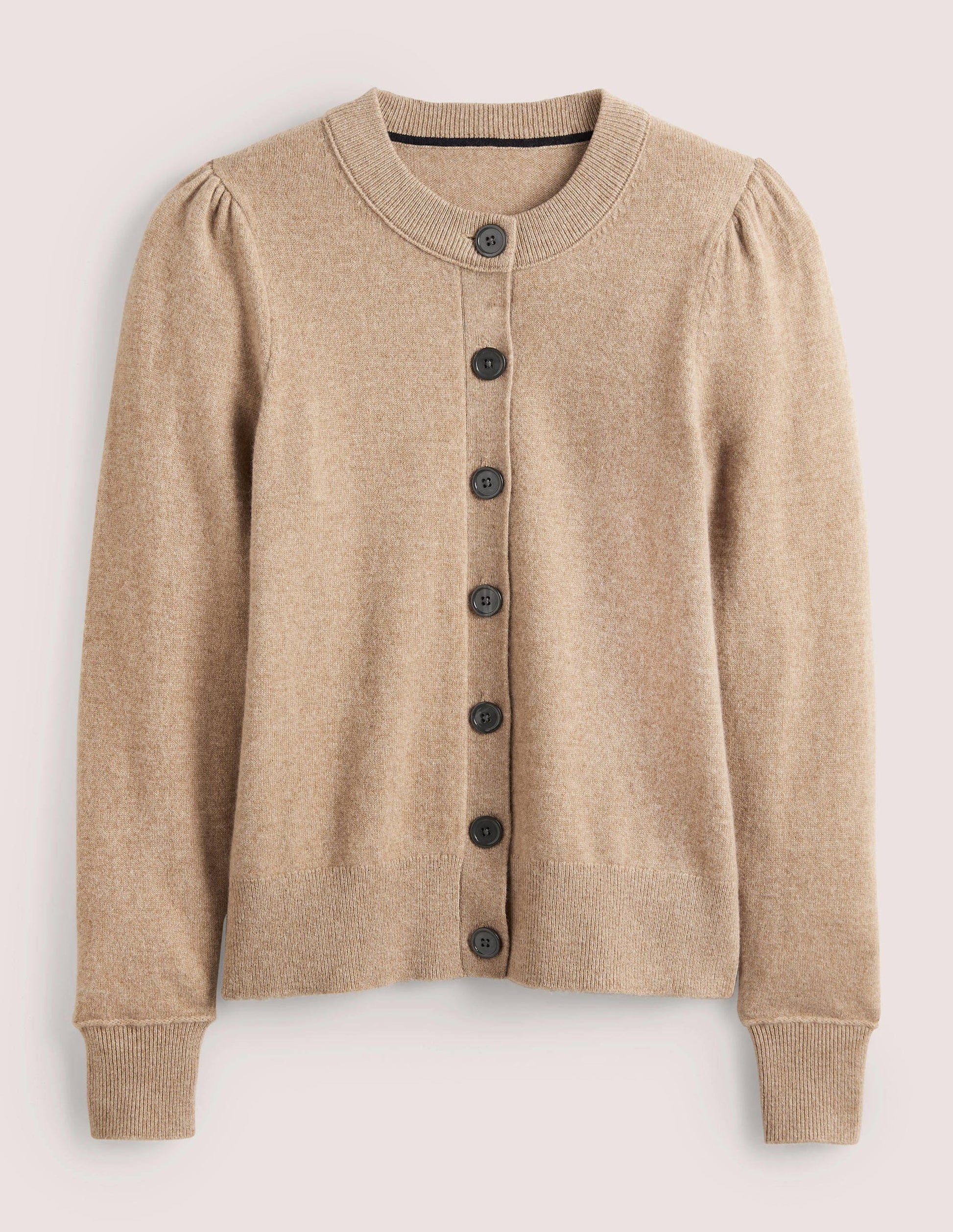Cashmere Crew Neck Cardigan-Camel Melange-5