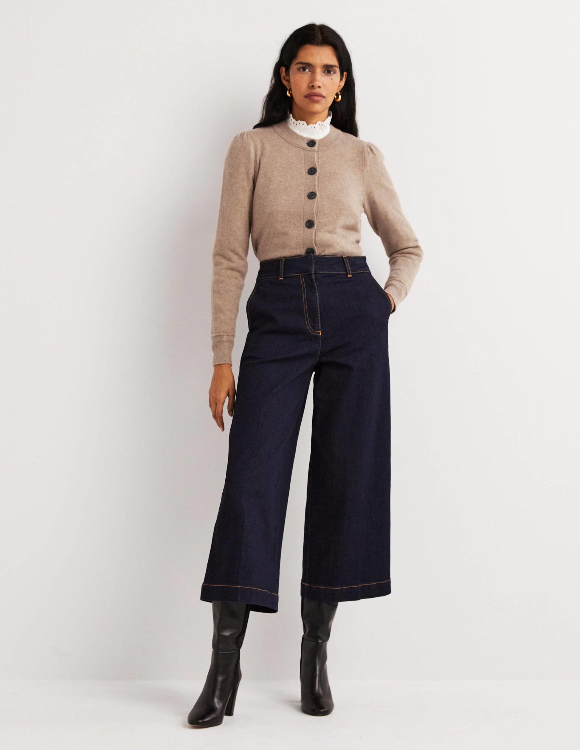 Cashmere Crew Neck Cardigan-Camel Melange-4