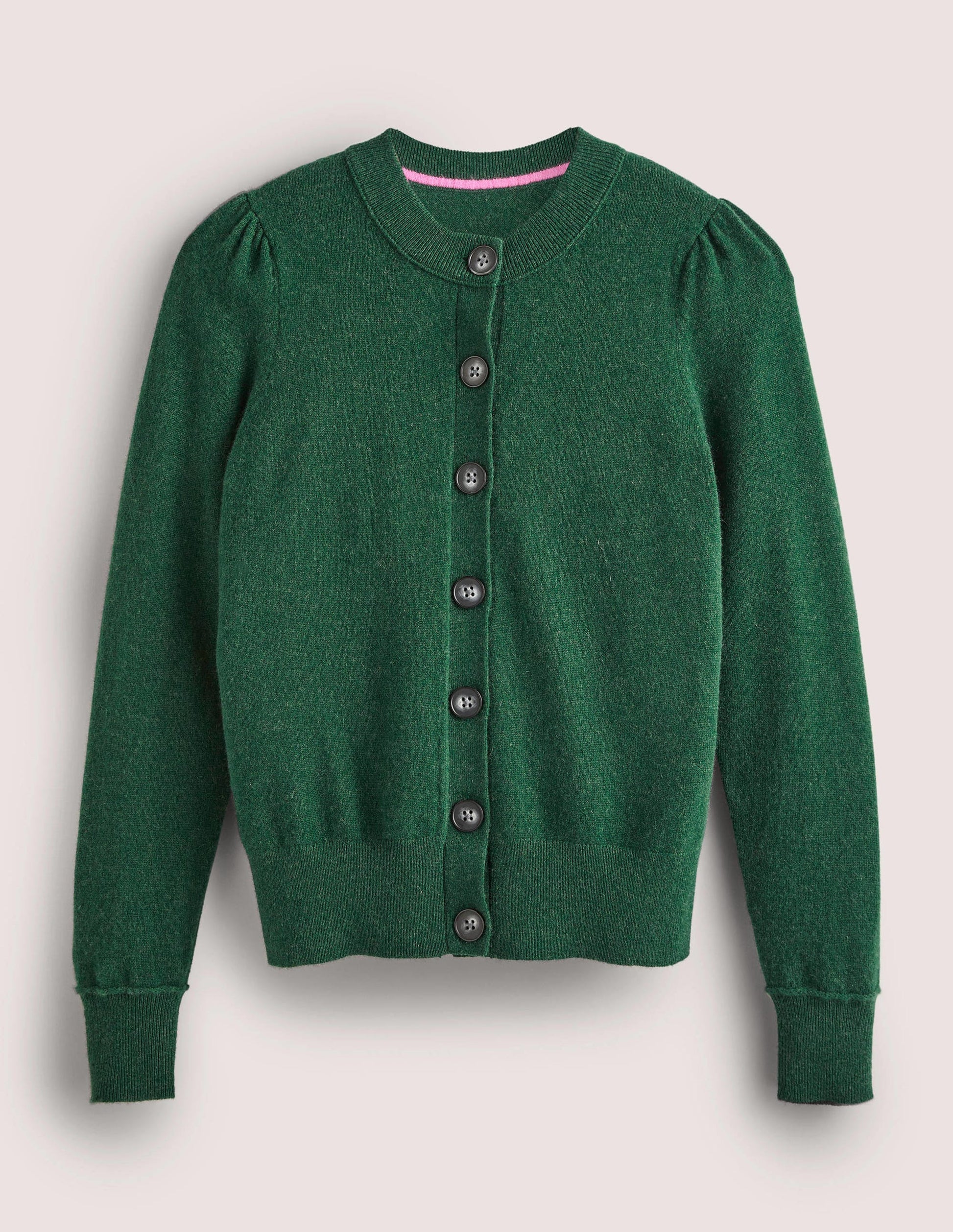 Cashmere Crew Neck Cardigan-Hunter Green Melange-5