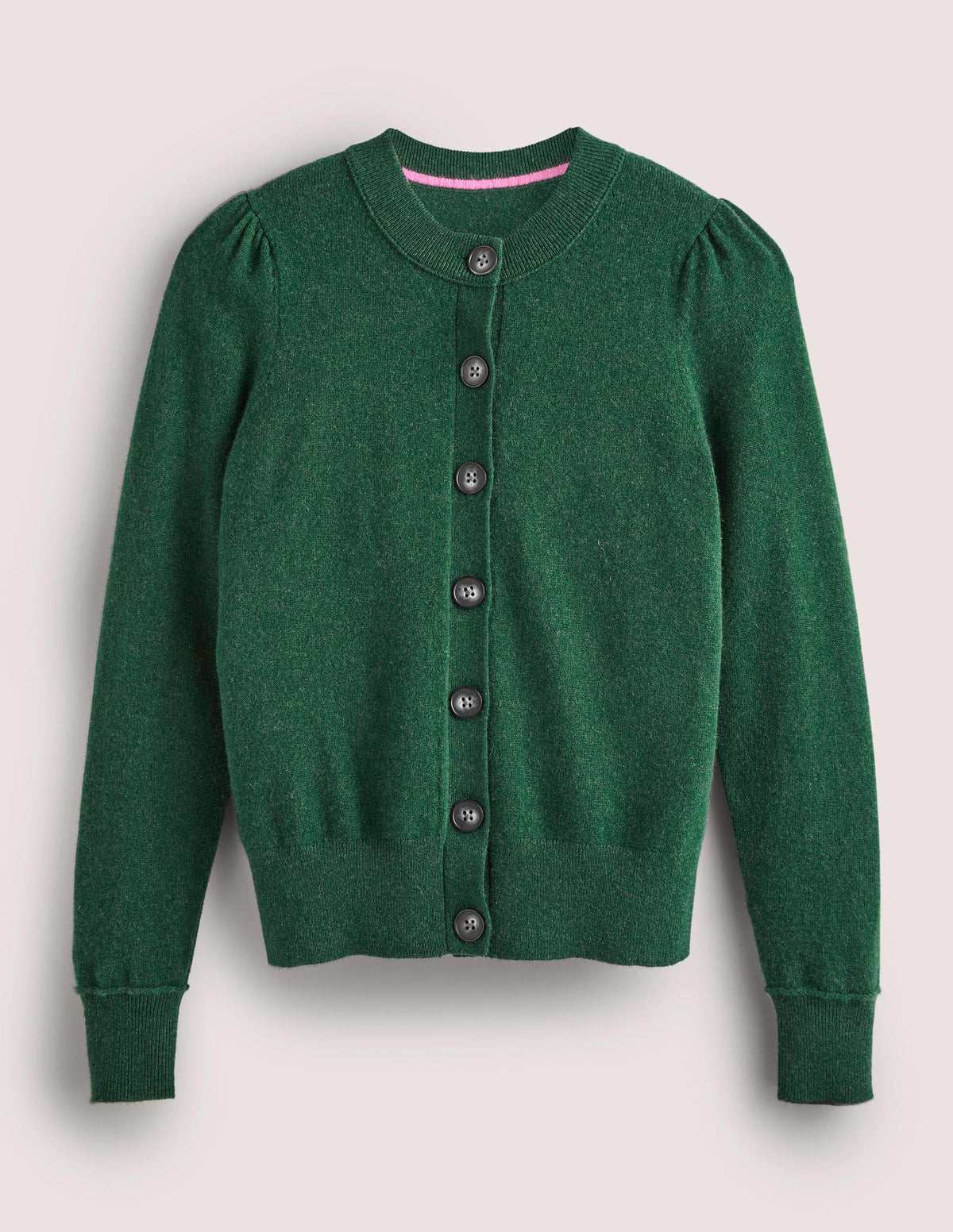 Cashmere Crew Neck Cardigan-Hunter Green Melange - Image 5