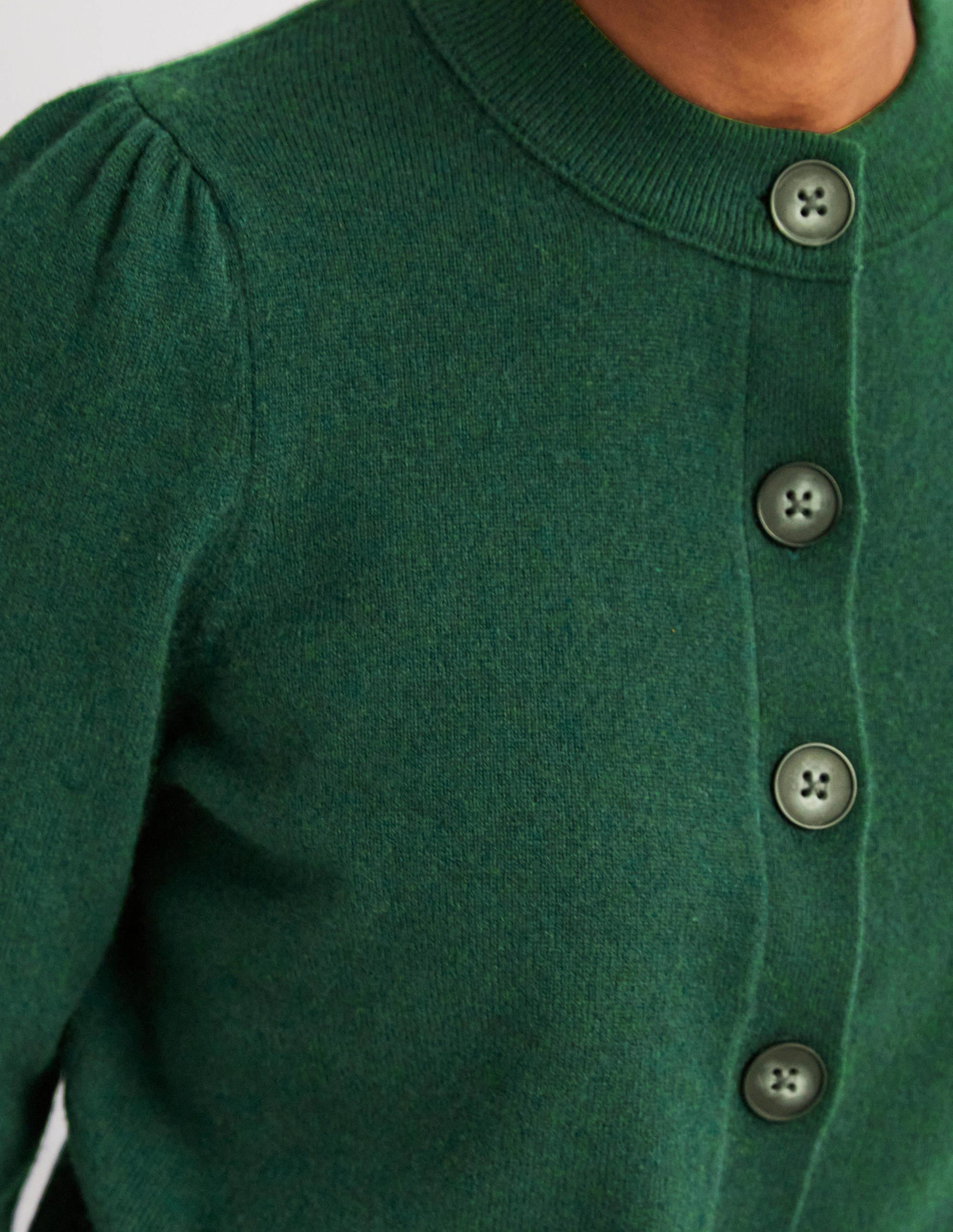 Cashmere Crew Neck Cardigan-Hunter Green Melange - Image 2