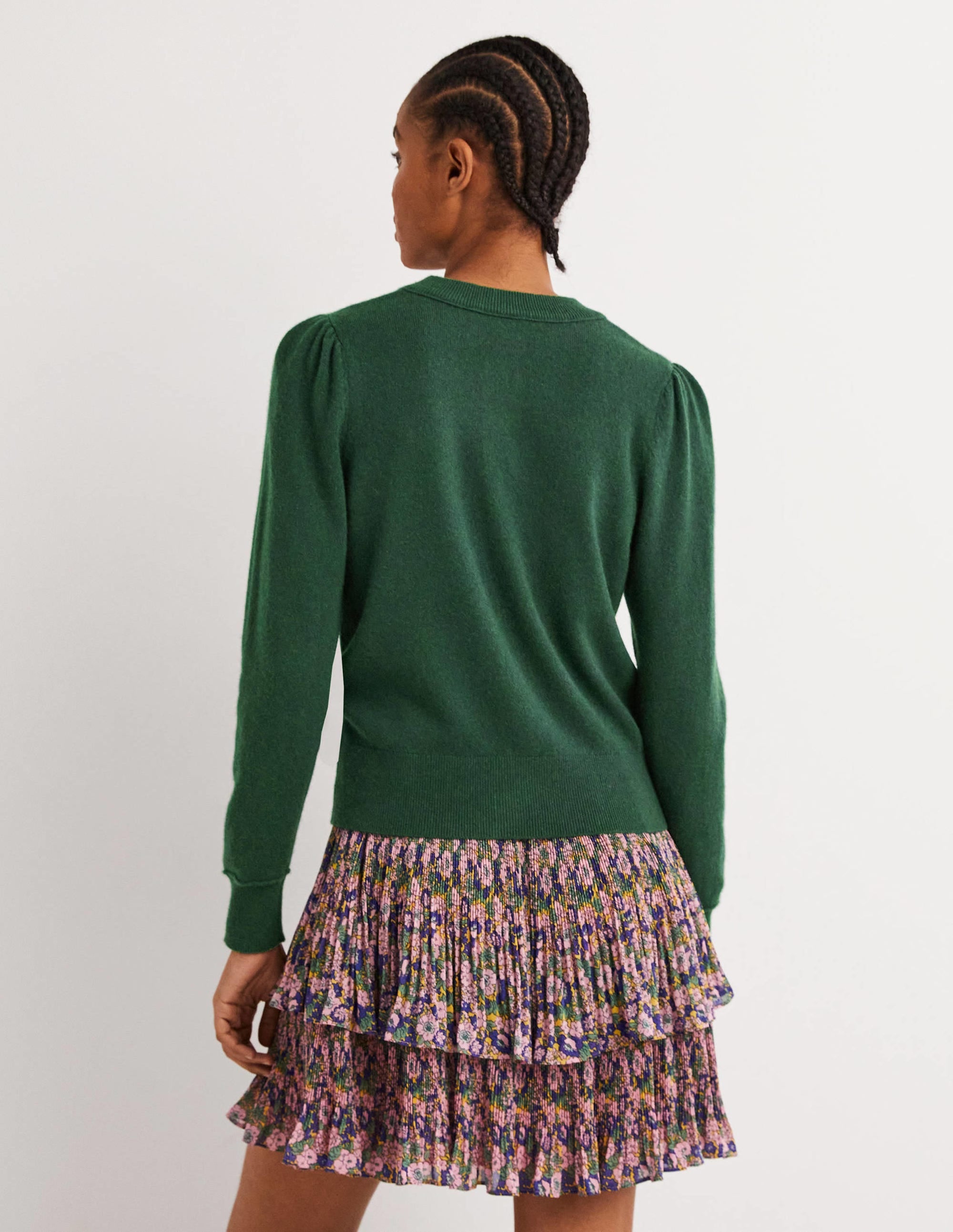 Cashmere Crew Neck Cardigan-Hunter Green Melange - Image 3