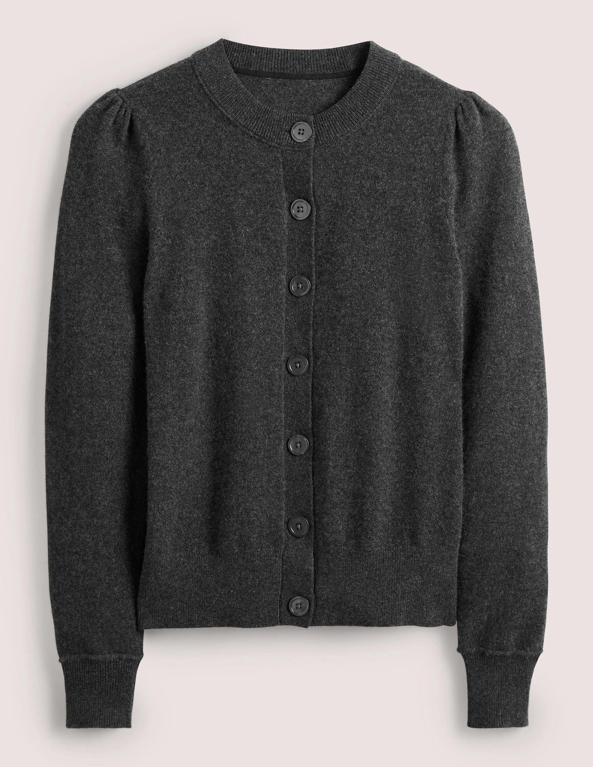 Cashmere Crew Neck Cardigan-Charcoal Melange-5