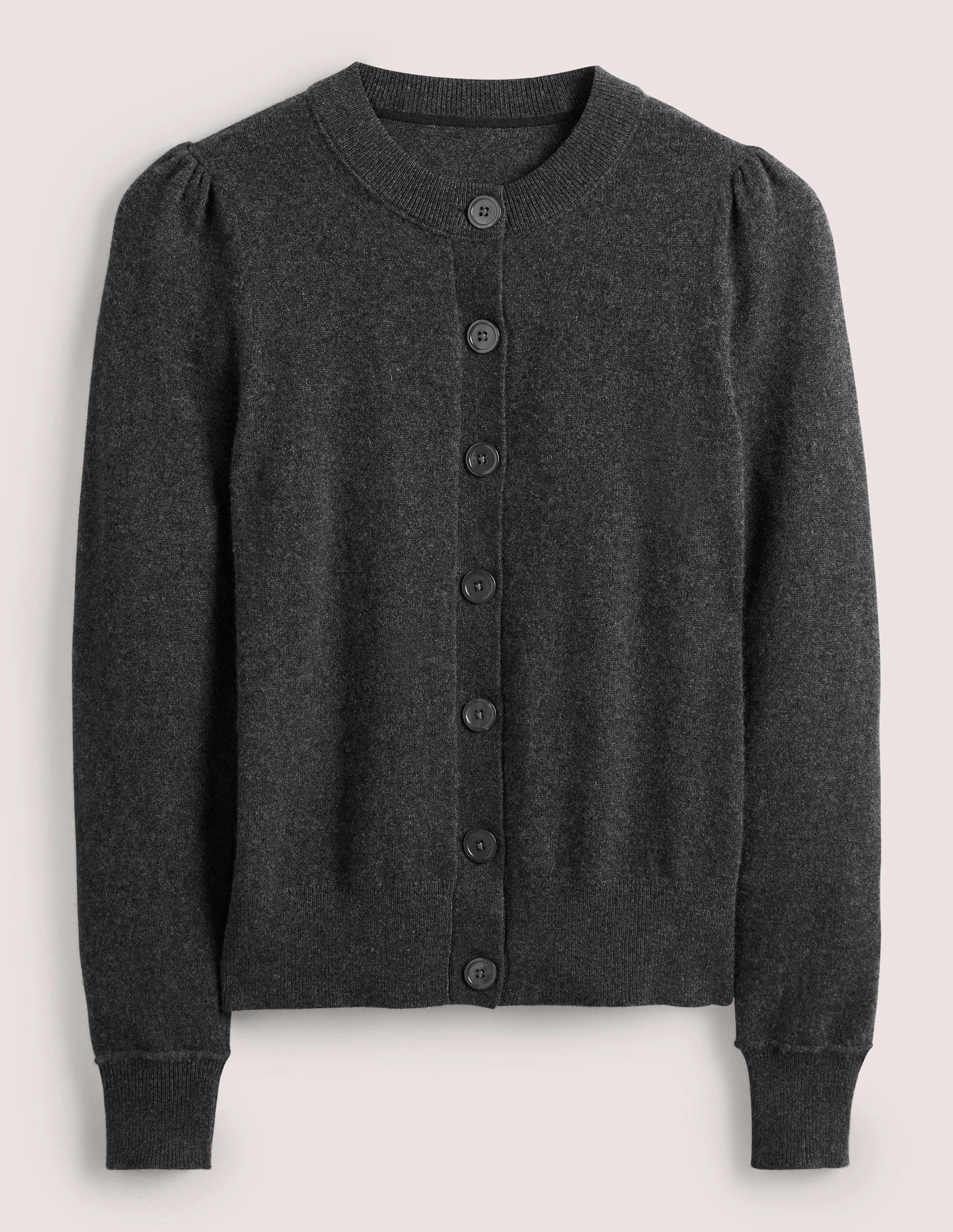 Cashmere Crew Neck Cardigan-Charcoal Melange - Image 5