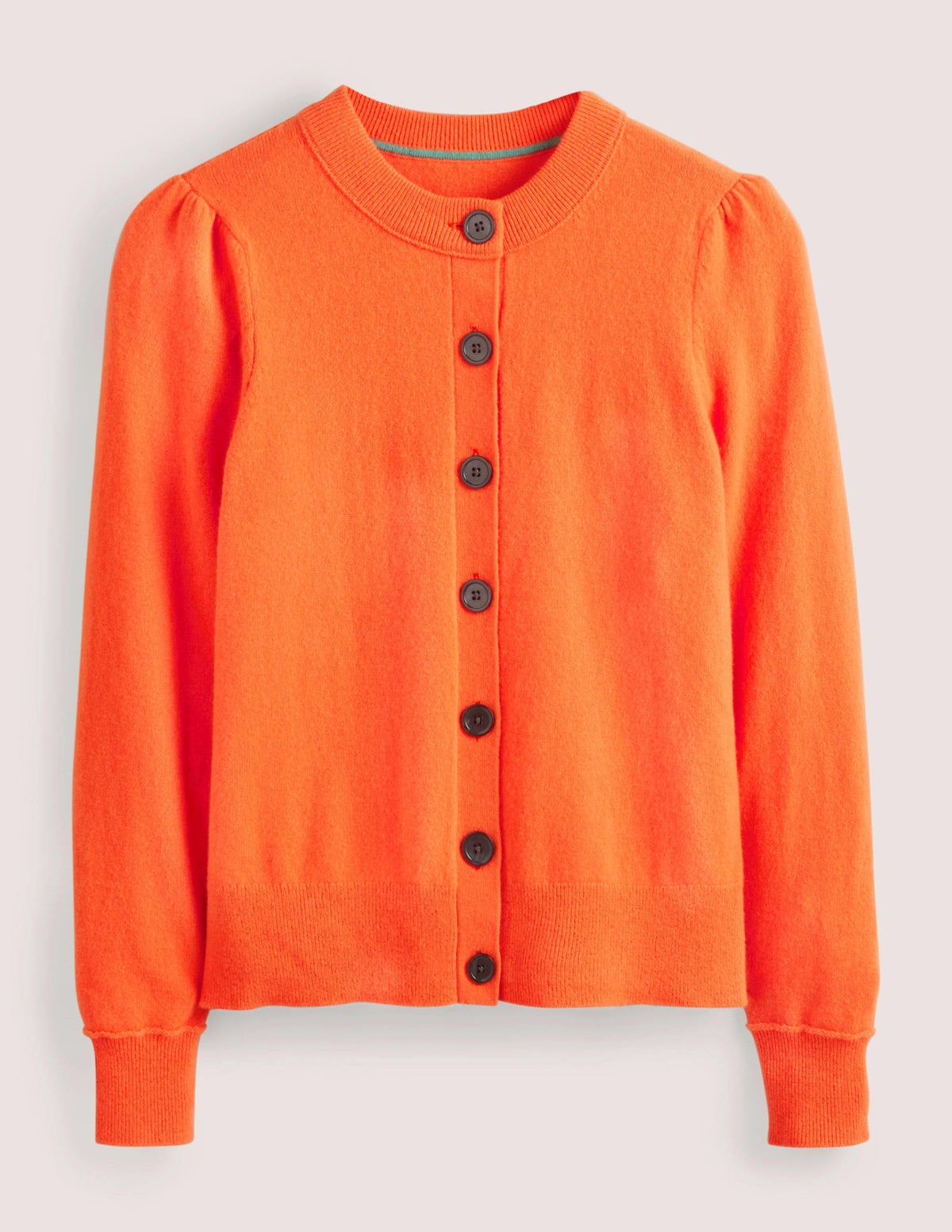 Cashmere Crew Neck Cardigan-Neon Orange - Image 5