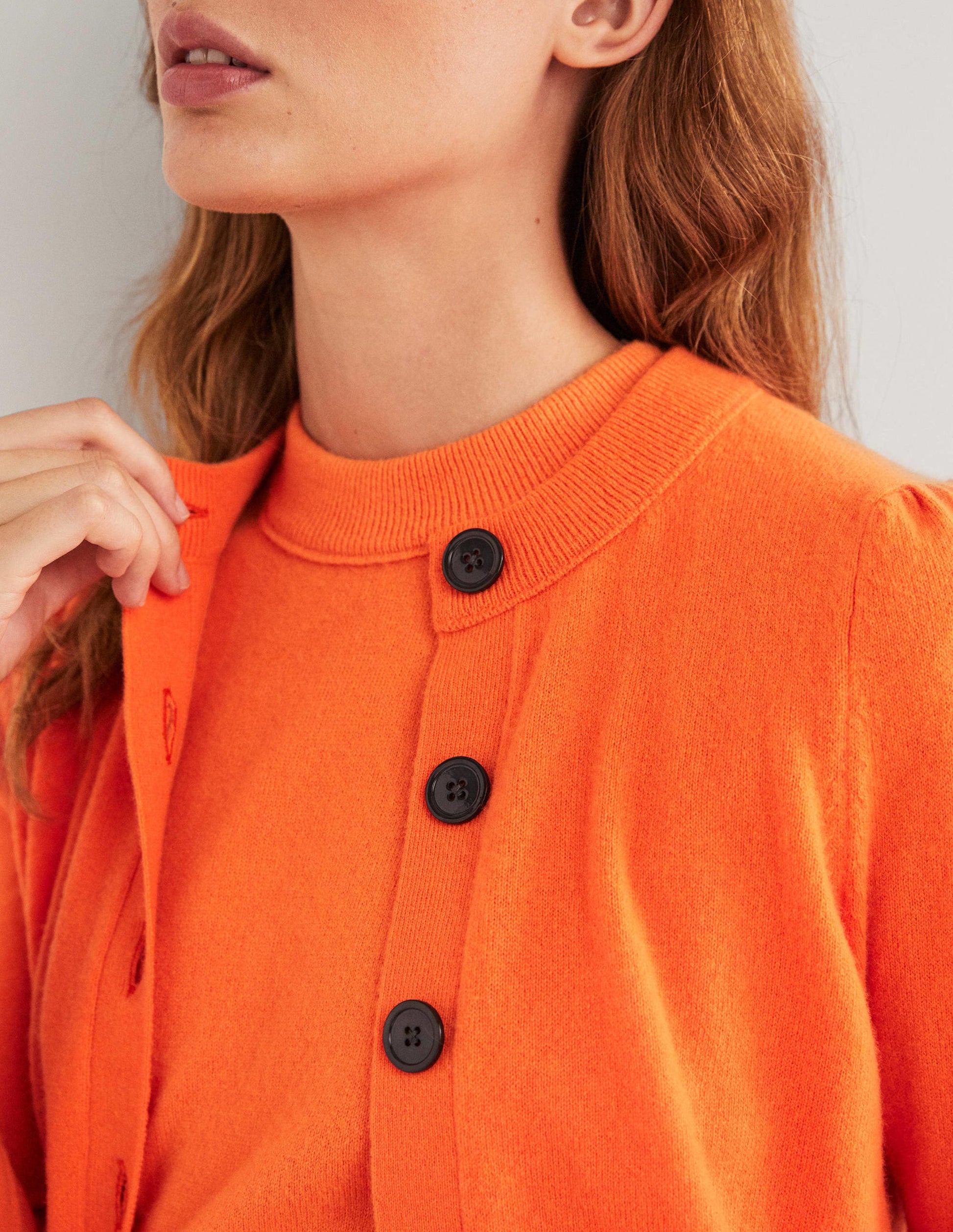 Cashmere Crew Neck Cardigan-Neon Orange-2