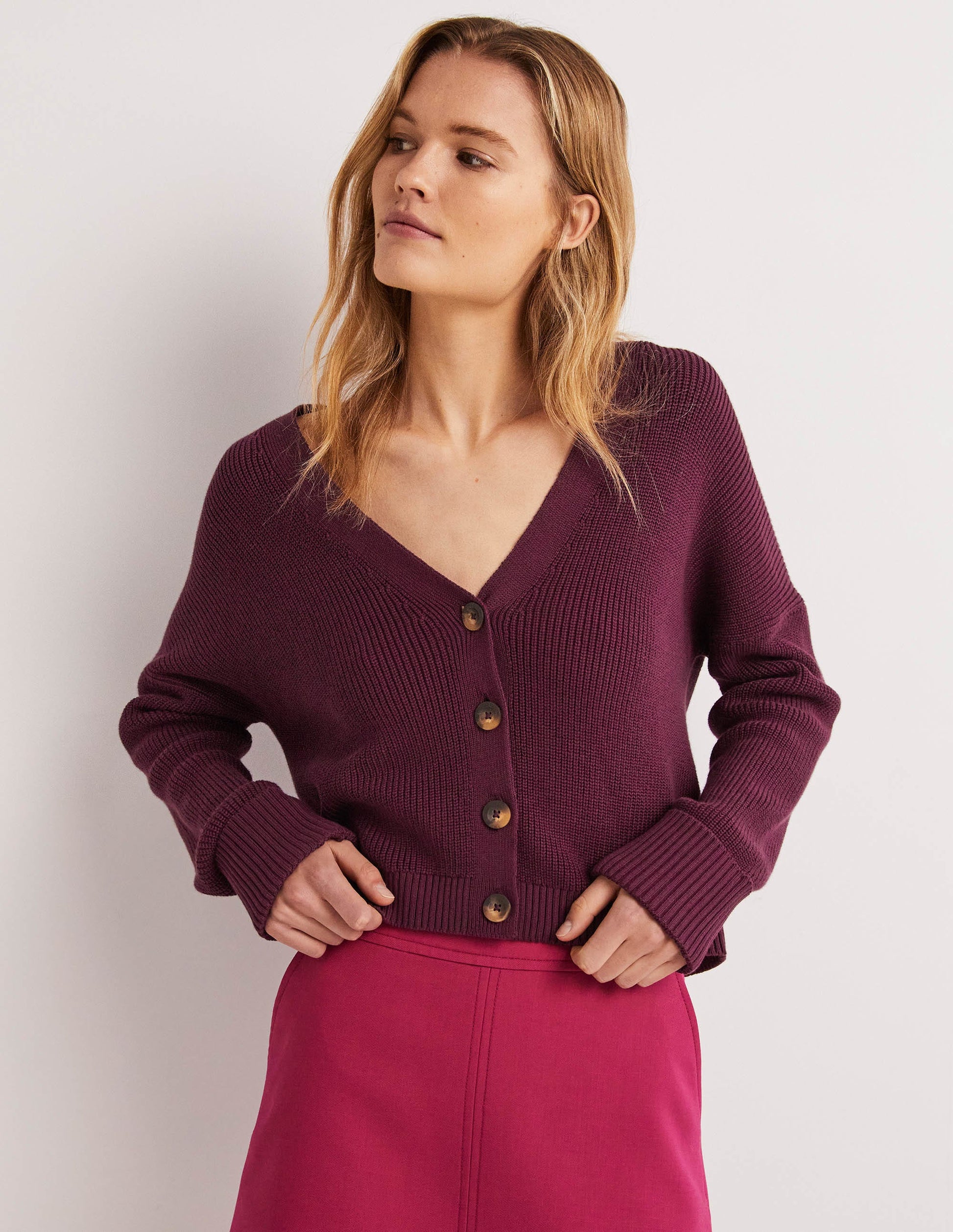 Turn Back Rib Cardigan-Berry-1