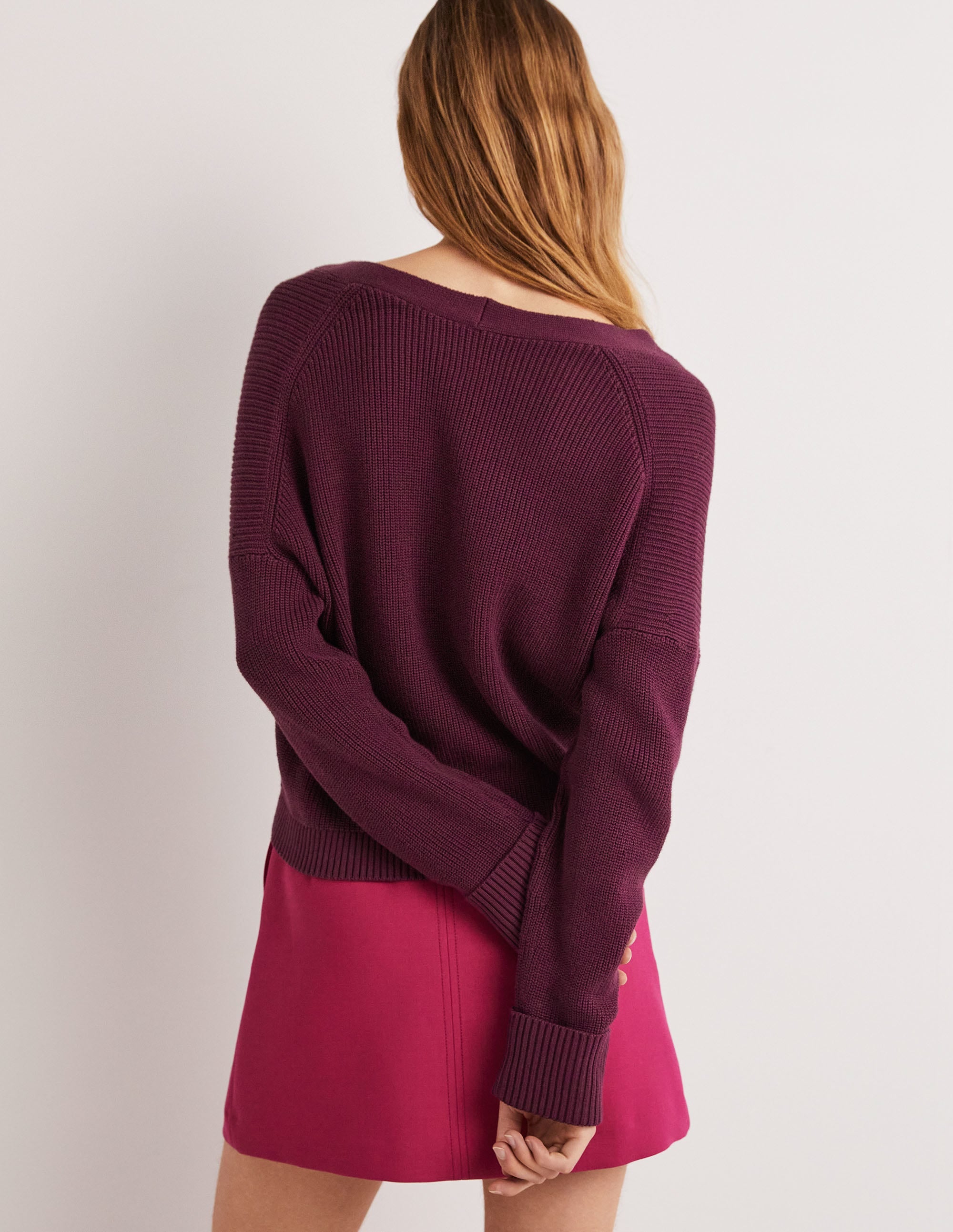 Turn Back Rib Cardigan-Berry - Image 3