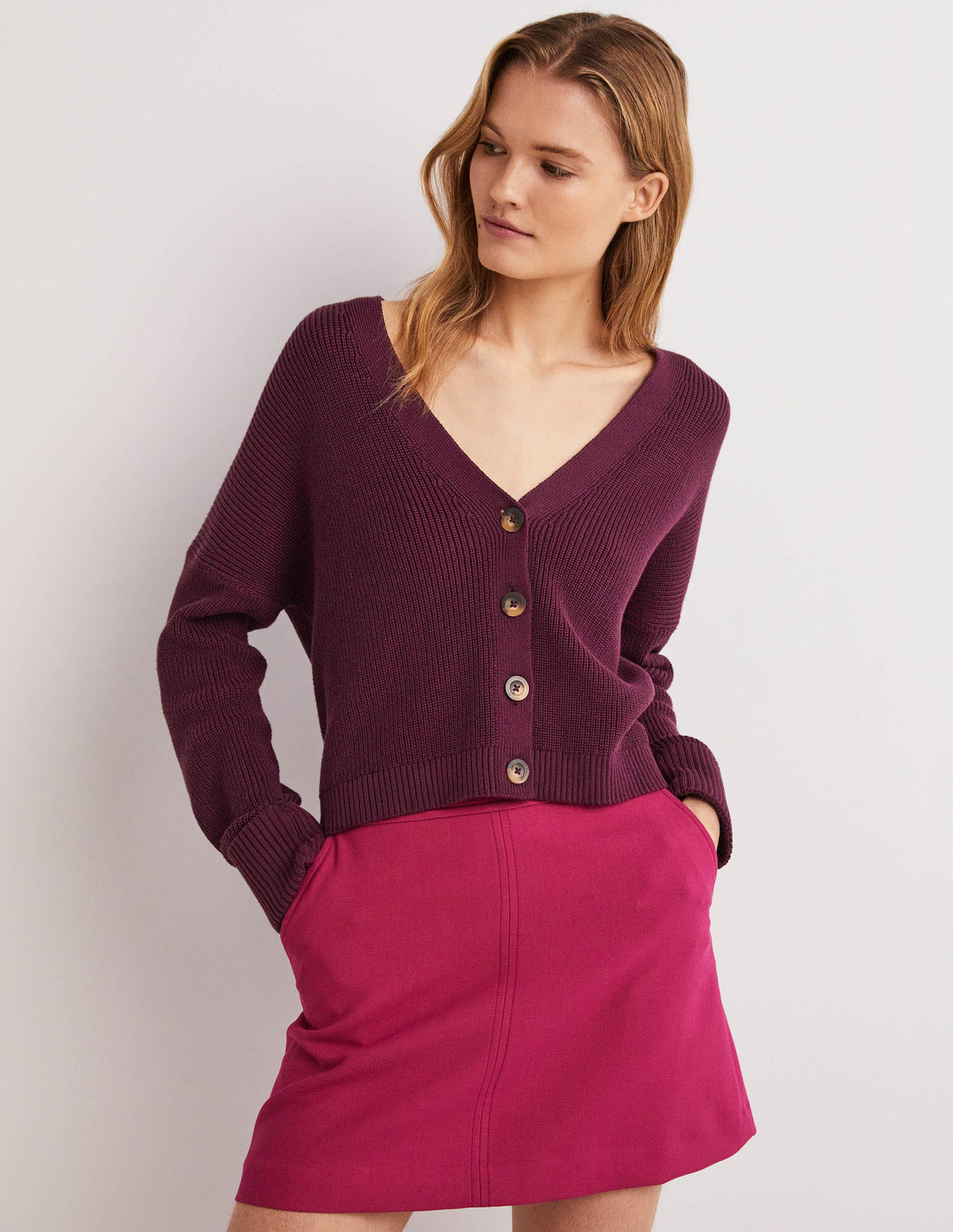 Turn Back Rib Cardigan-Berry-5