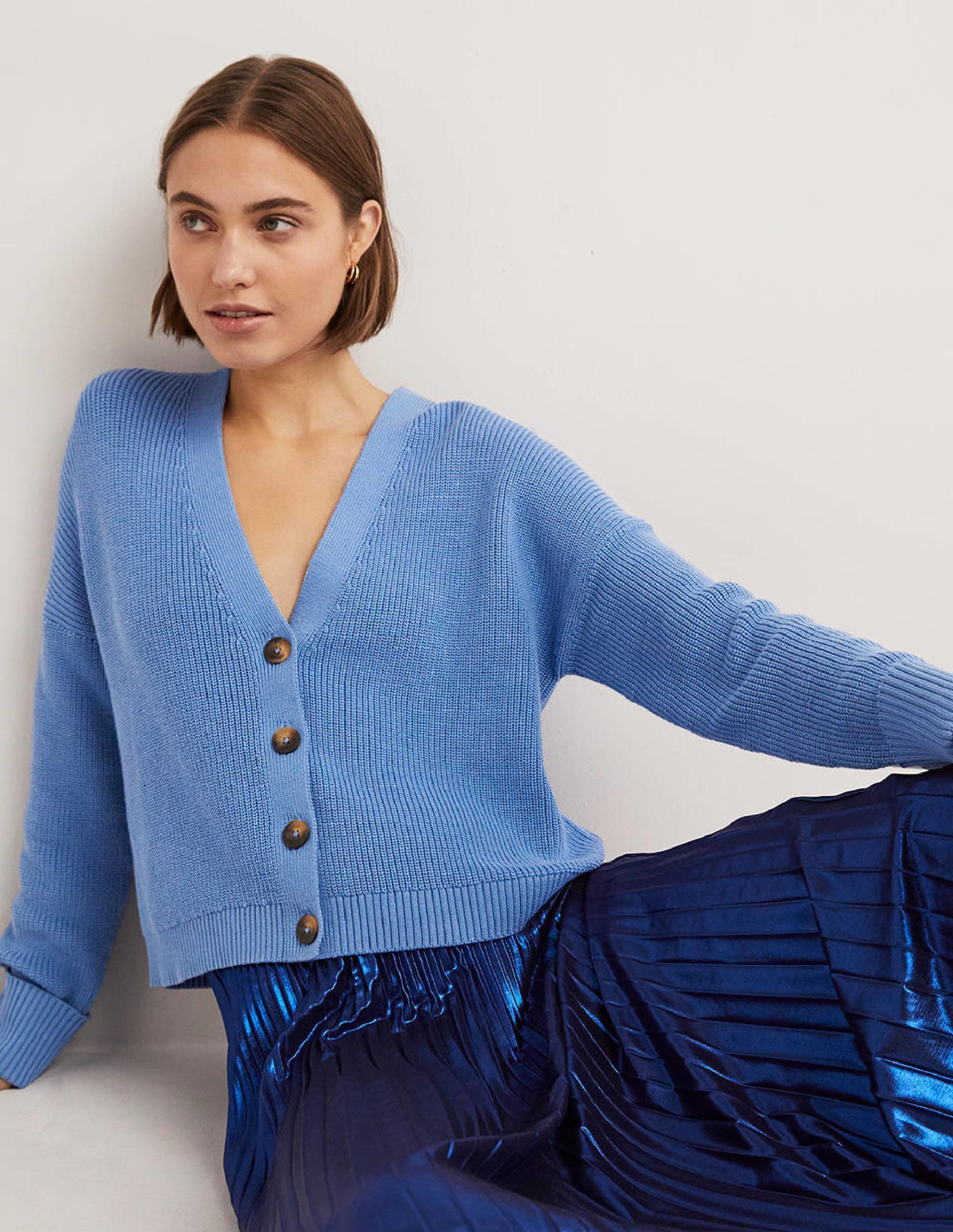 Turn Back Rib Cardigan-Riviera Blue-1