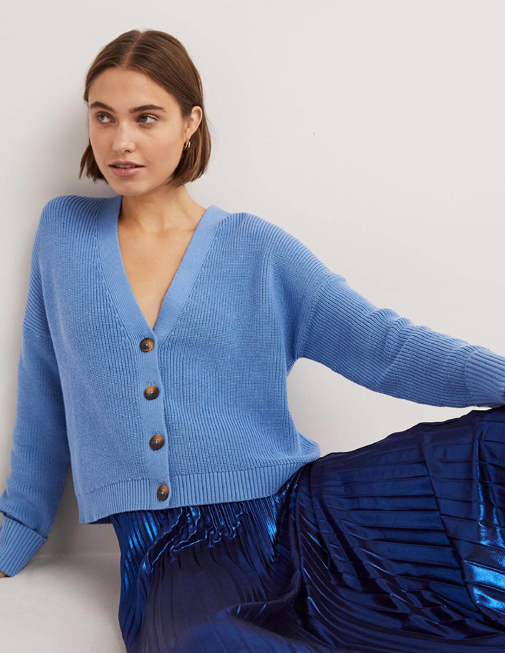 Turn Back Rib Cardigan-Riviera Blue - Image 1
