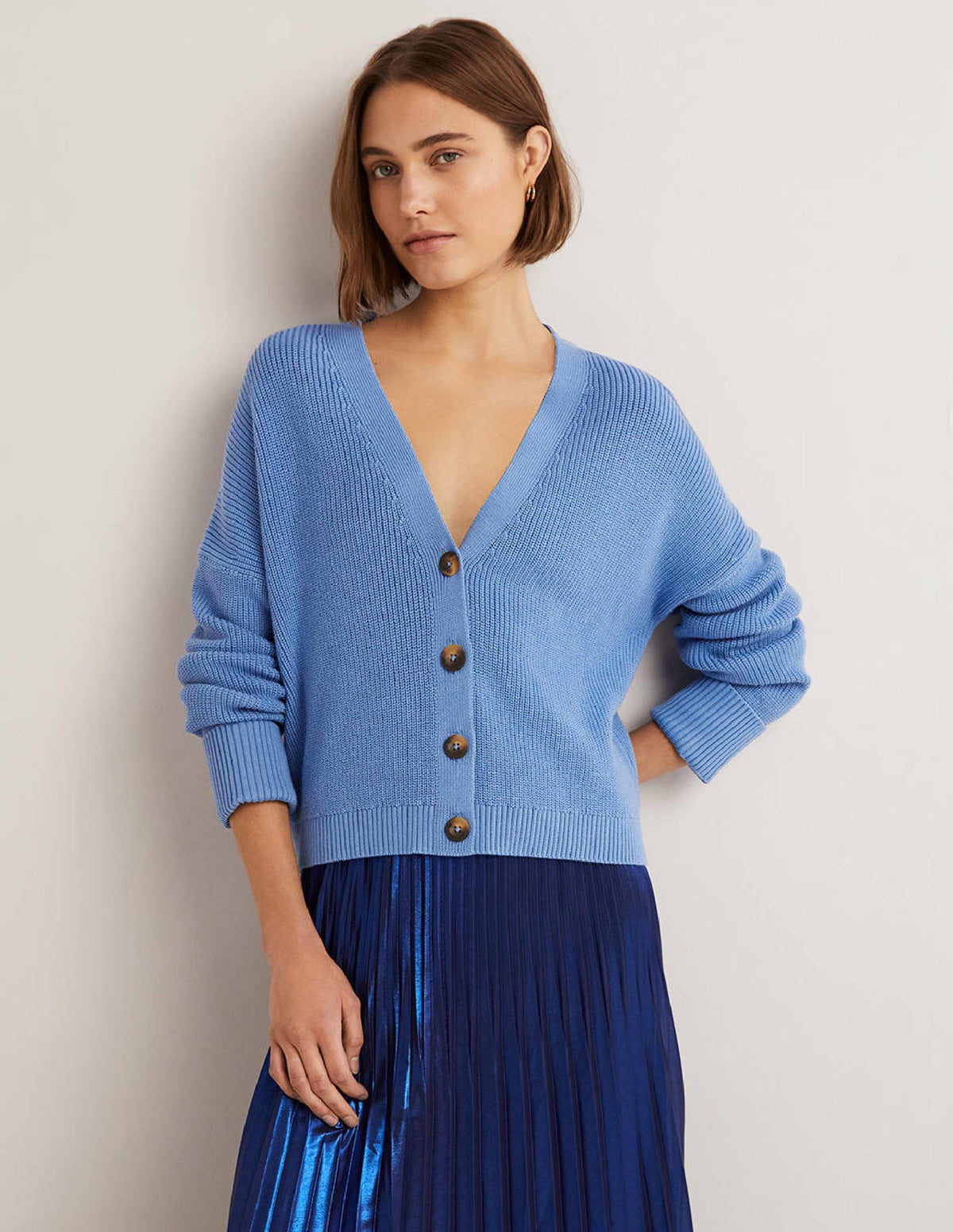 Turn Back Rib Cardigan-Riviera Blue - Image 4