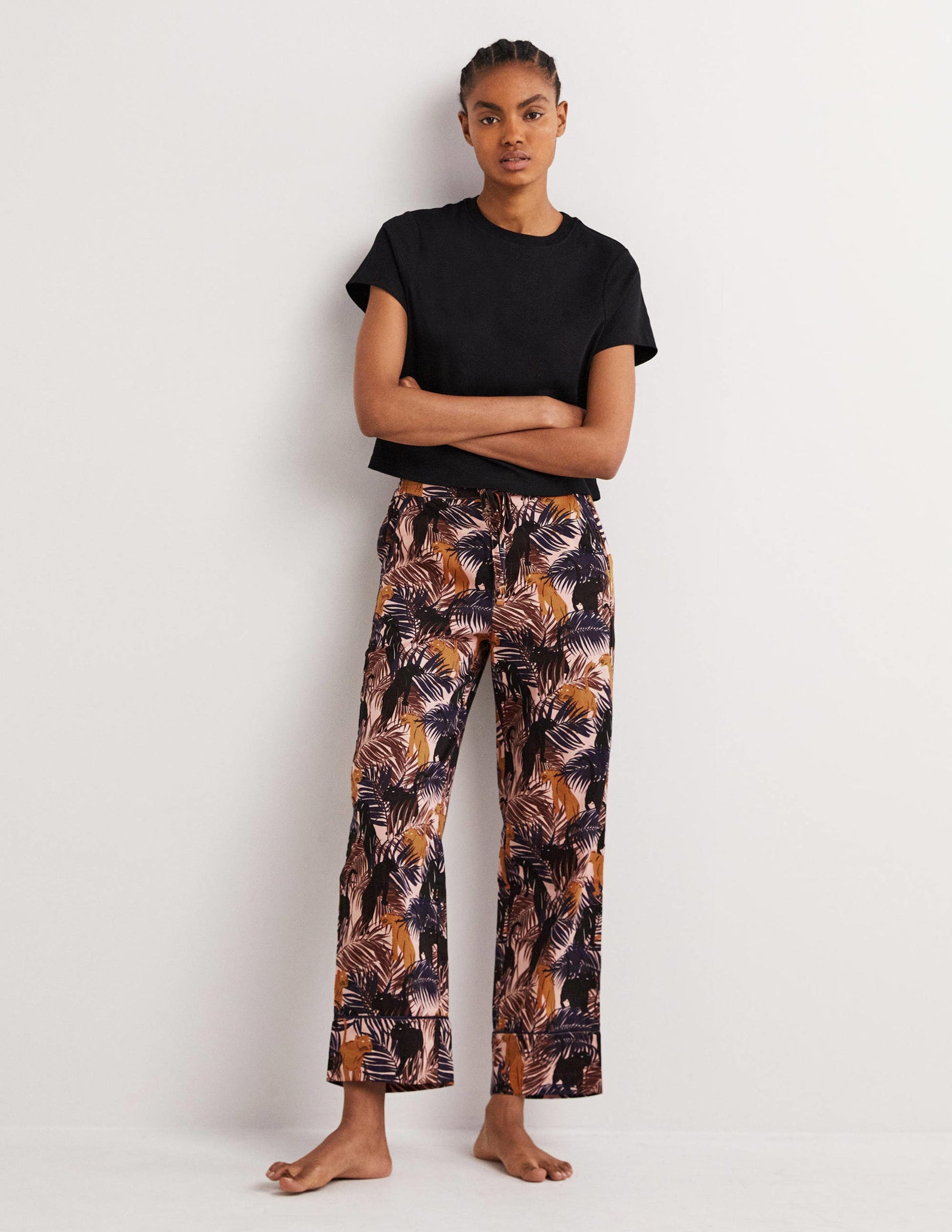 Easy Cotton Sleep Bottoms-Milkshake, Tropic Panther-1