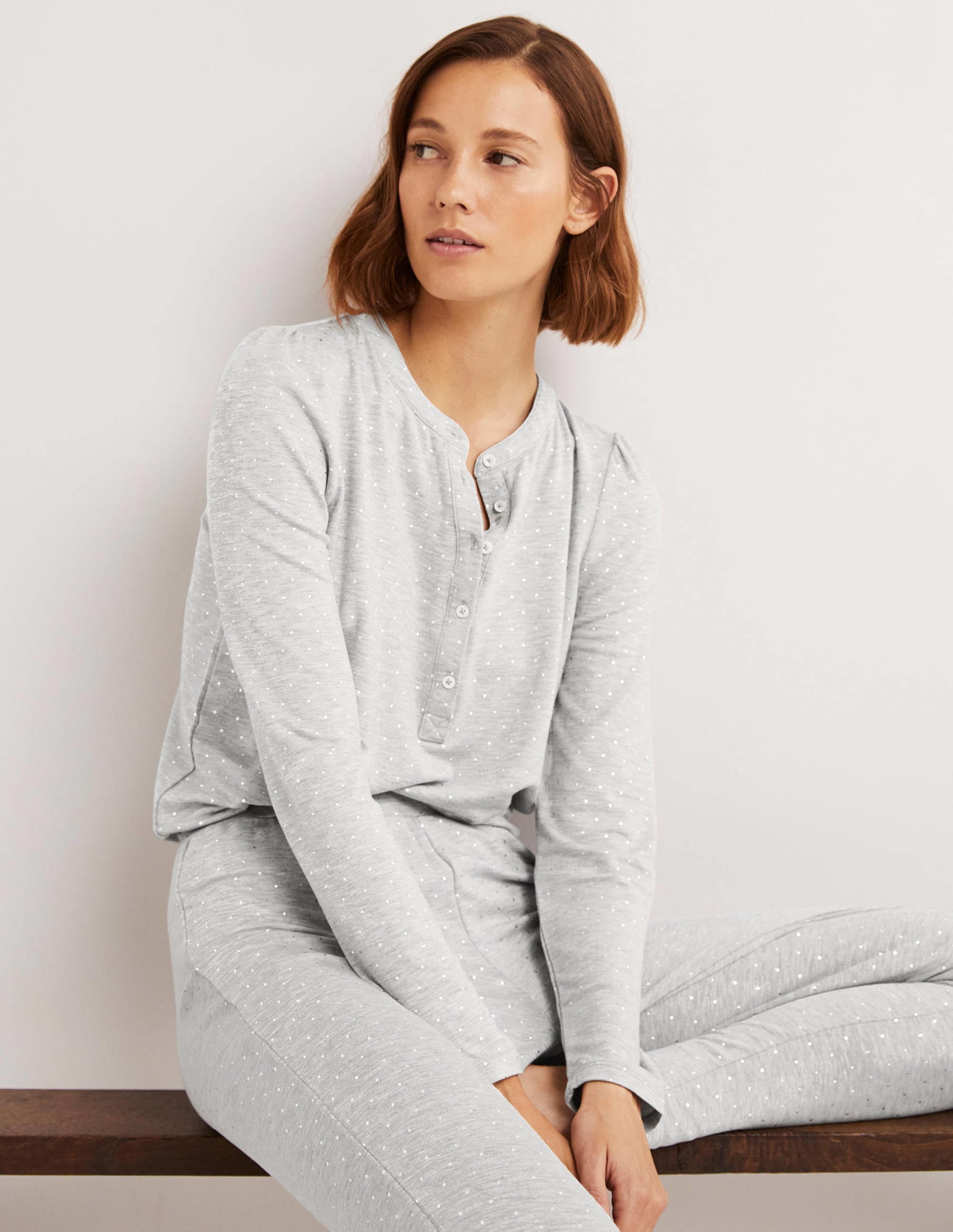 Jersey Puff Sleeve Henley-Shale Grey, Gold Spot - Image 4
