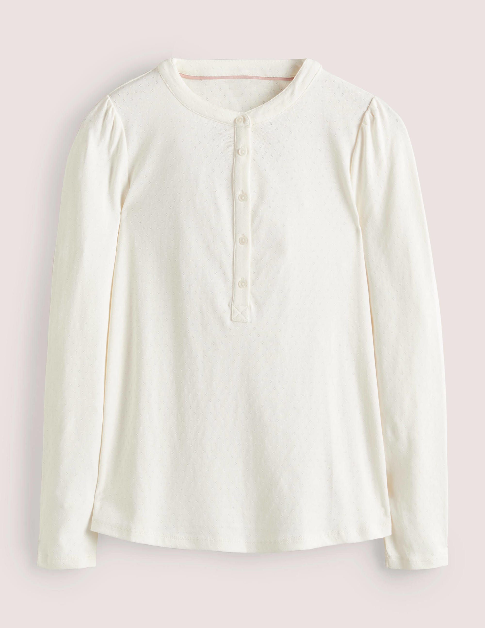 Jersey Puff Sleeve Henley-Ivory - Image 4