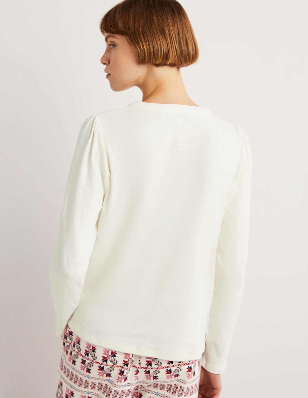 Jersey Puff Sleeve Henley-Ivory - Image 2