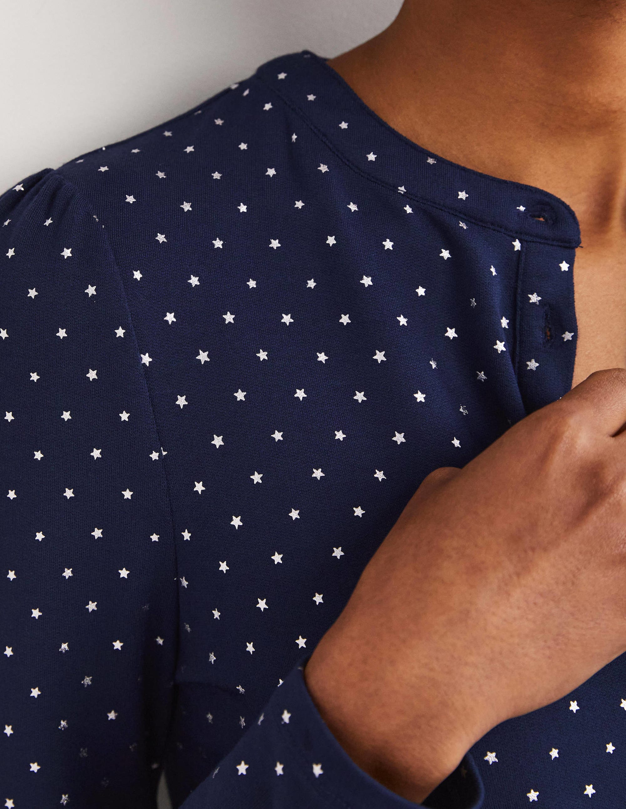 Jersey Puff Sleeve Henley-French Navy, Silver Star - Image 2