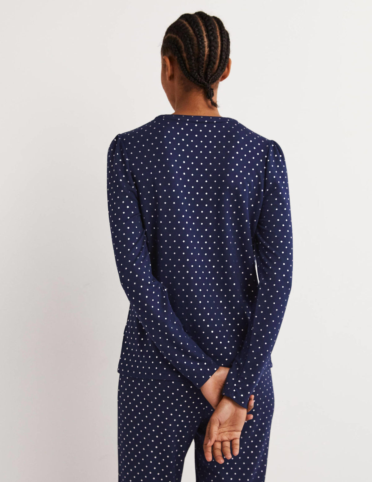 Jersey Puff Sleeve Henley-French Navy, Silver Star - Image 3