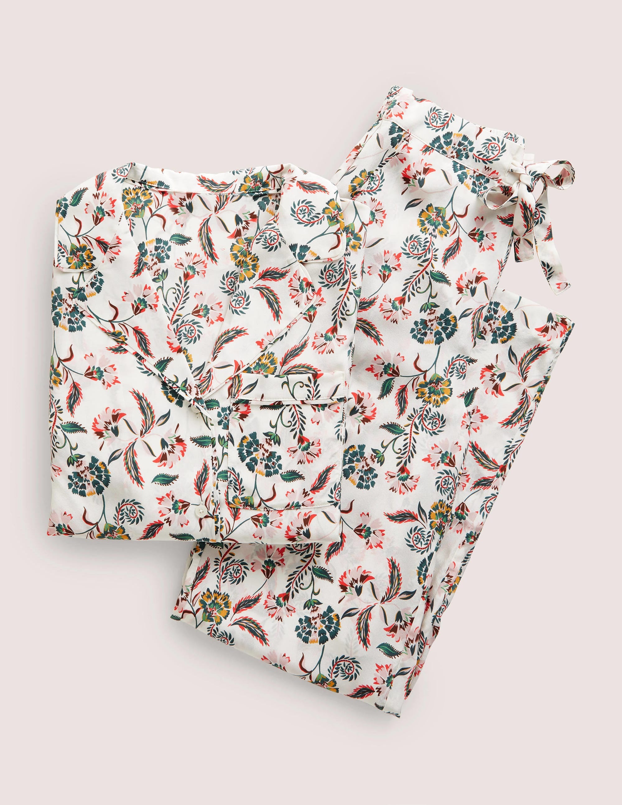 Silk Pajama Set-Ivory, Blossom Pome - Image 6