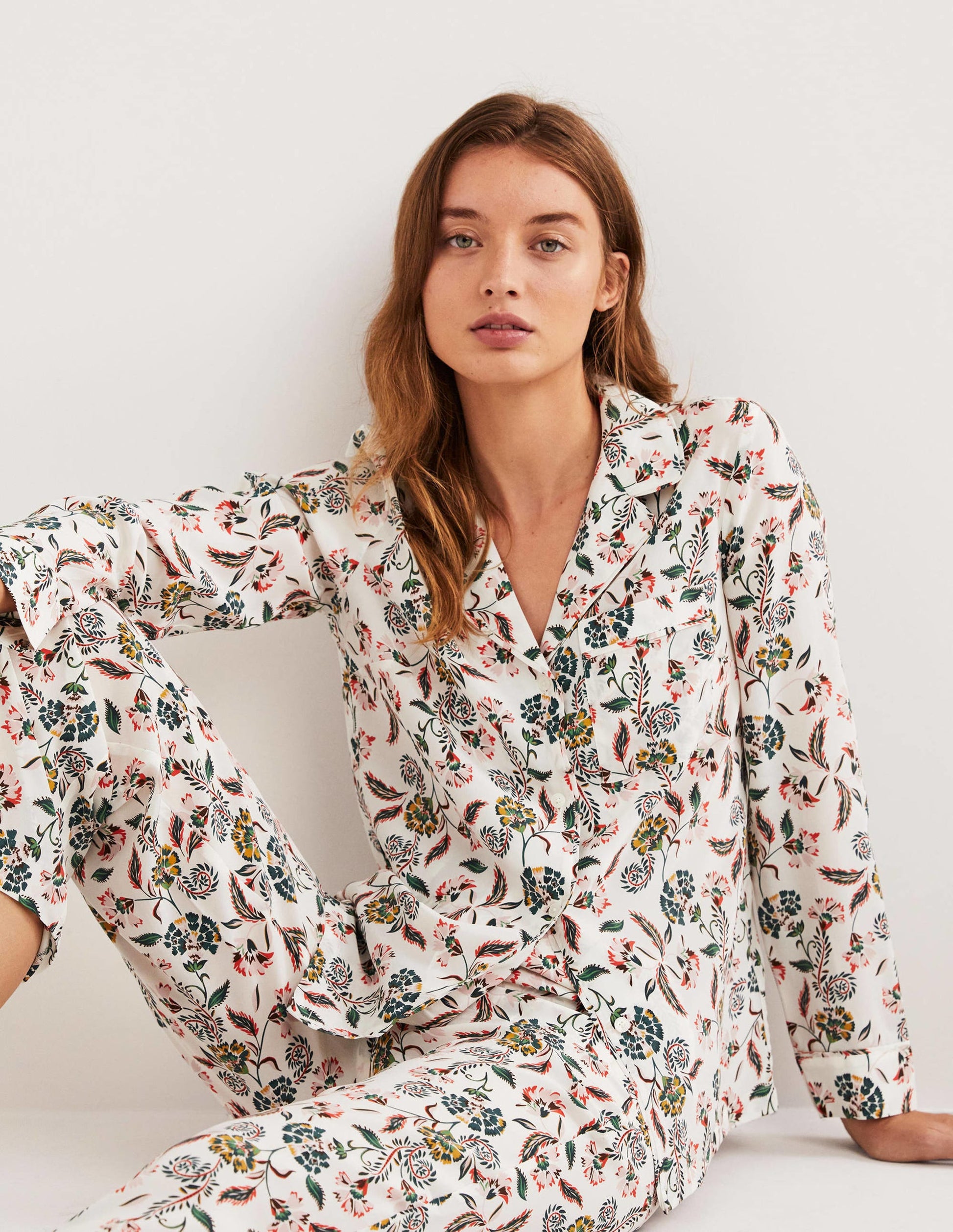 Silk Pajama Set-Ivory, Blossom Pome-1