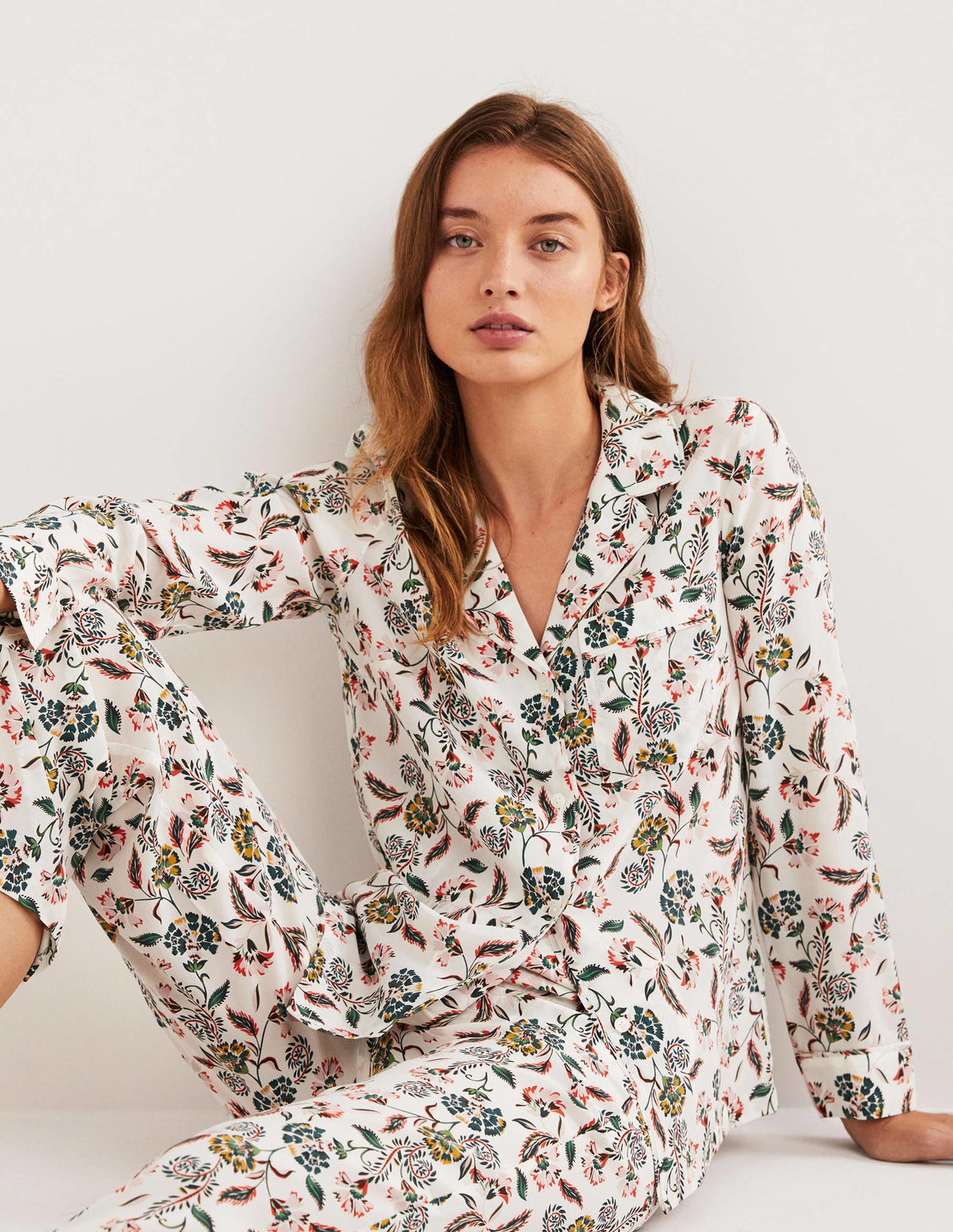 Silk Pajama Set-Ivory, Blossom Pome - Image 1