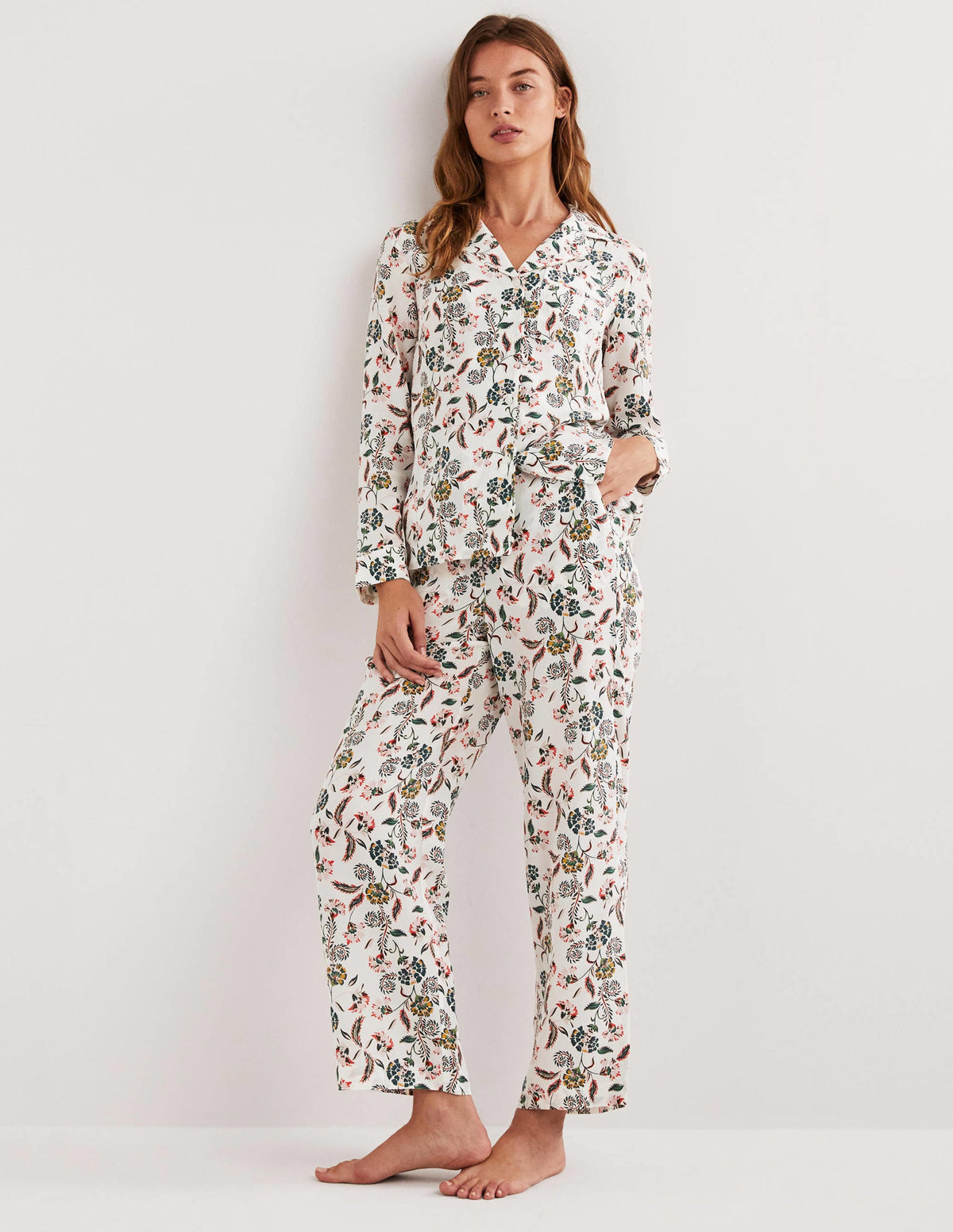 Silk Pajama Set-Ivory, Blossom Pome-2