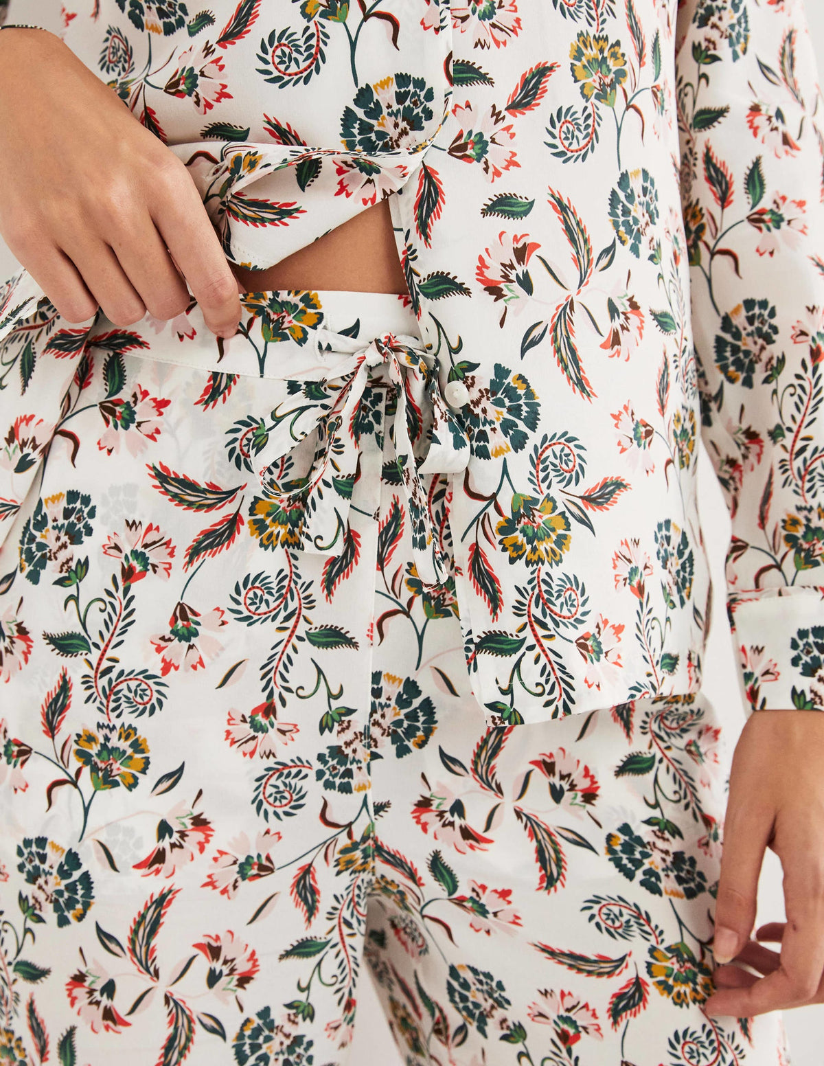 Silk Pajama Set-Ivory, Blossom Pome - Image 5