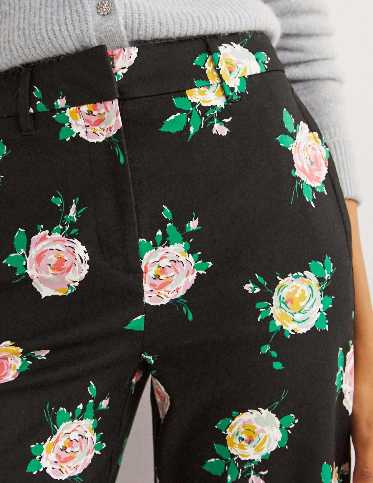 High Waisted Richmond Pants-Black, Painterly Rose - Image 2