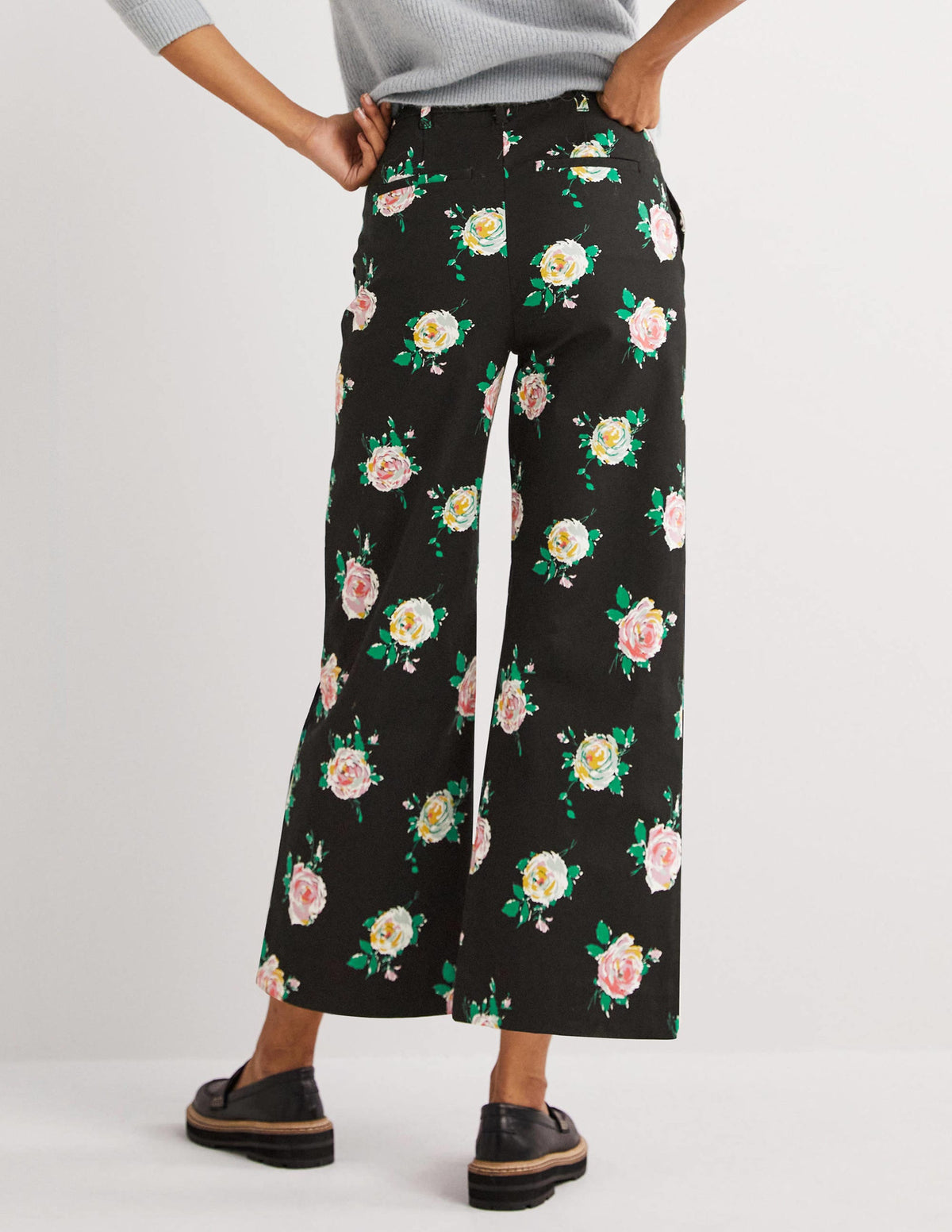 High Waisted Richmond Pants-Black, Painterly Rose - Image 3