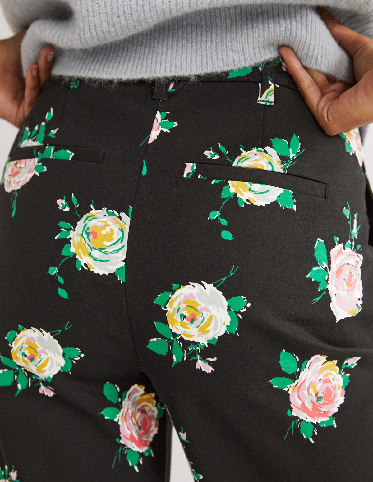 High Waisted Richmond Pants-Black, Painterly Rose-4
