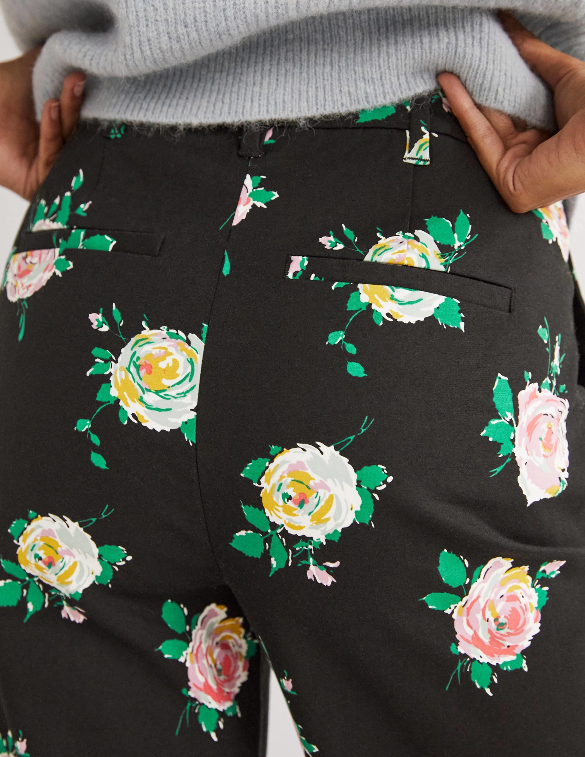 High Waisted Richmond Pants-Black, Painterly Rose - Image 4