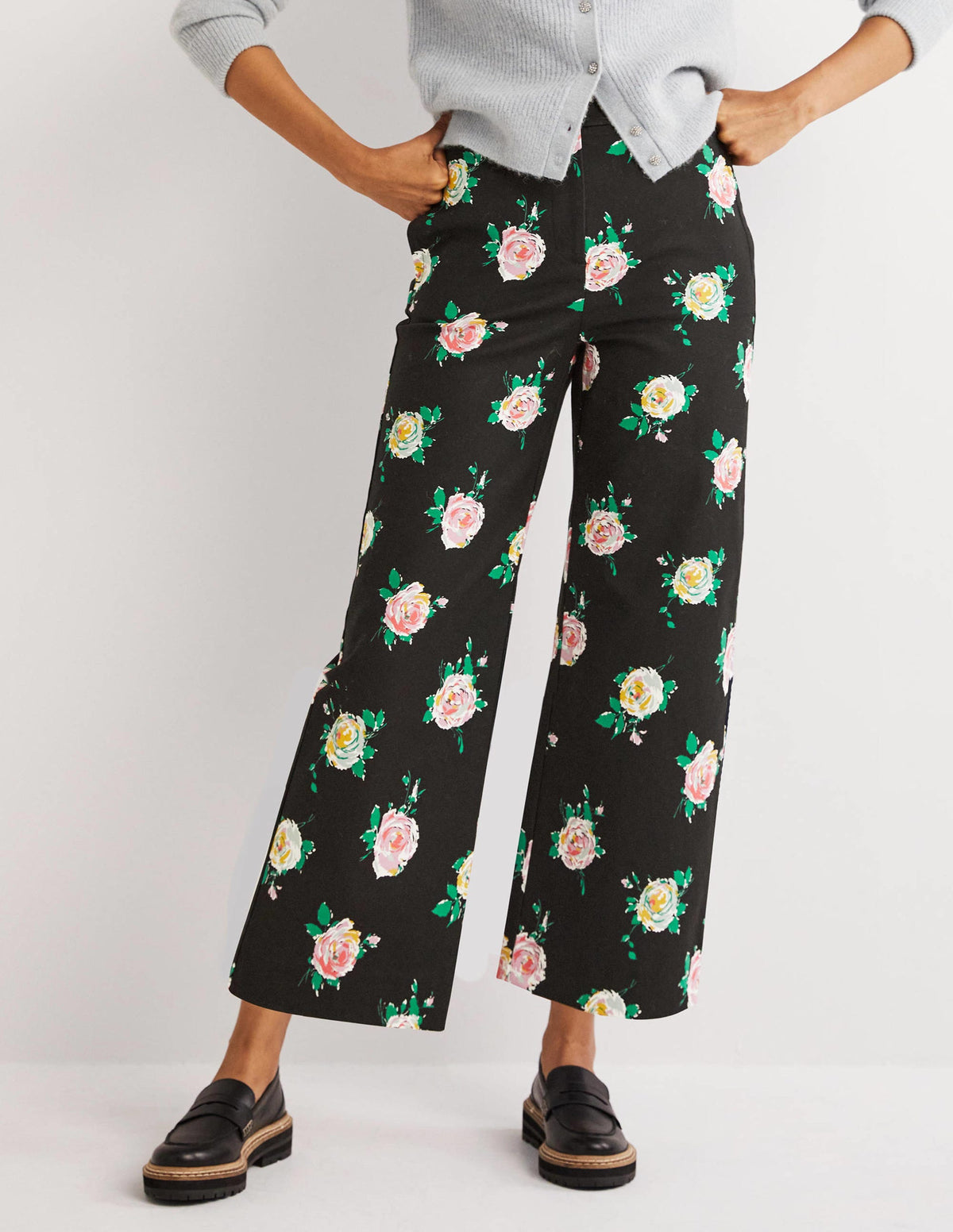 High Waisted Richmond Pants-Black, Painterly Rose - Image 5